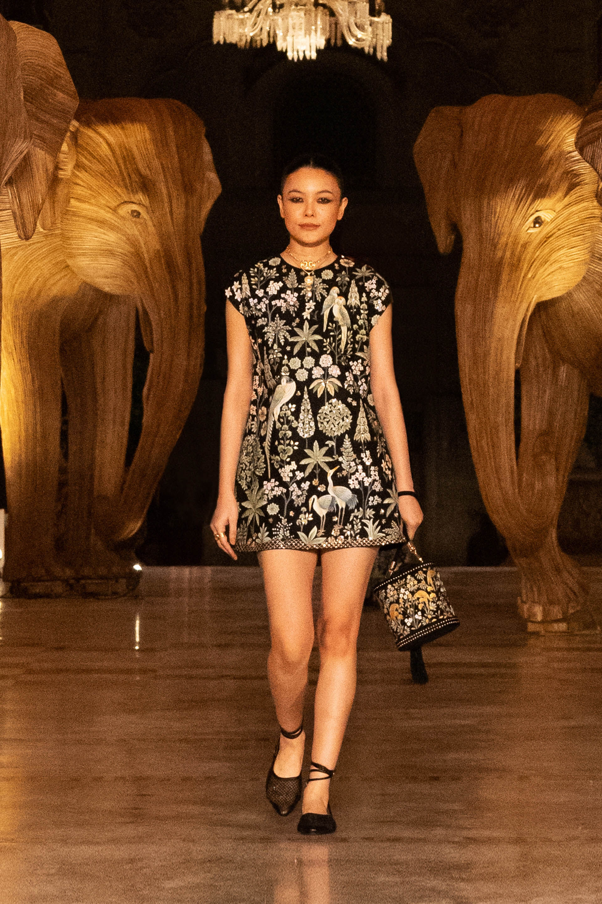 Symphony Of Songbirds Hand-painted Pichhwai Silk Dress - Black, Black, image 3