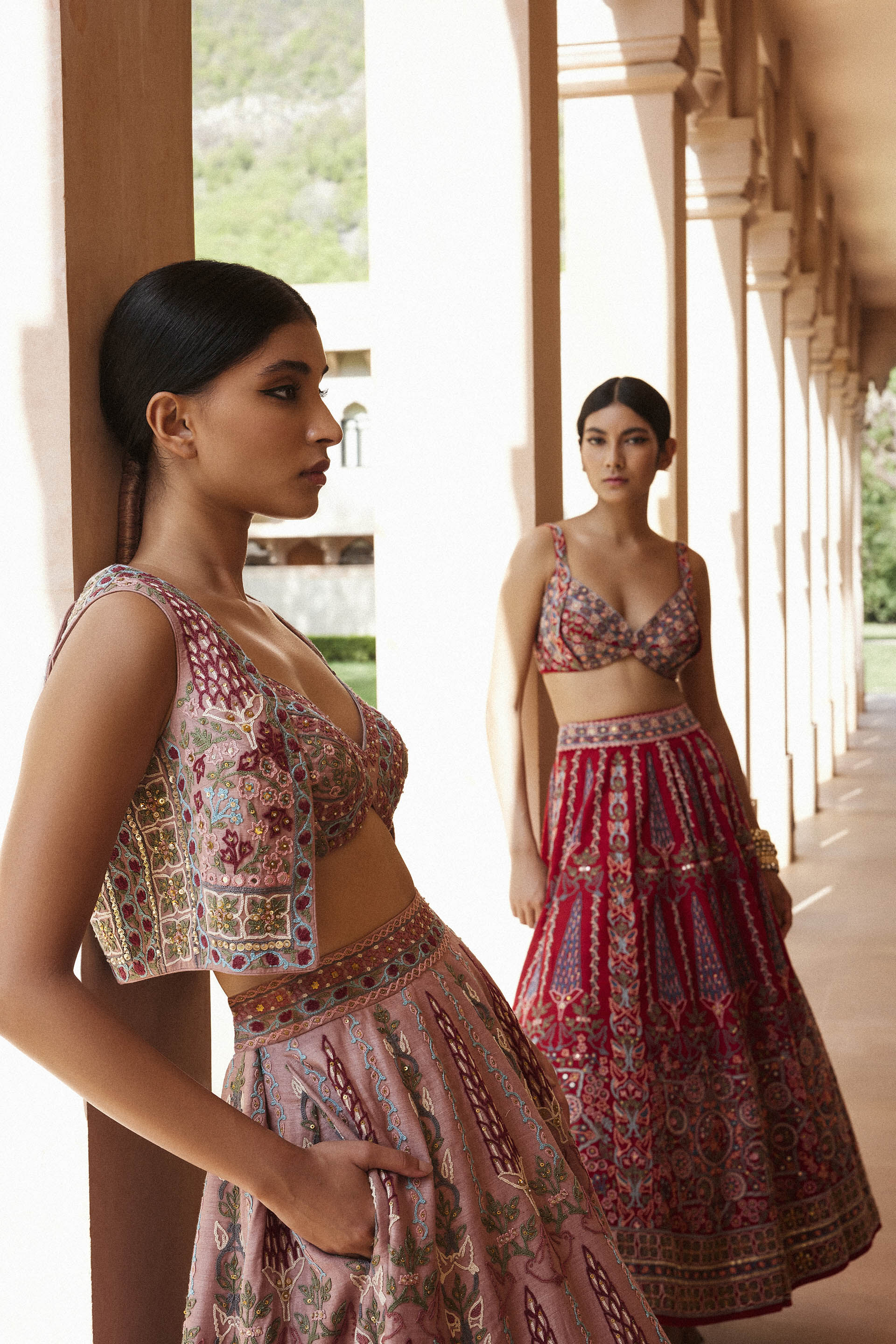 Alakana SEWA Hand-embroidered Silk Skirt Set - Old Rose, Old Rose, image 7