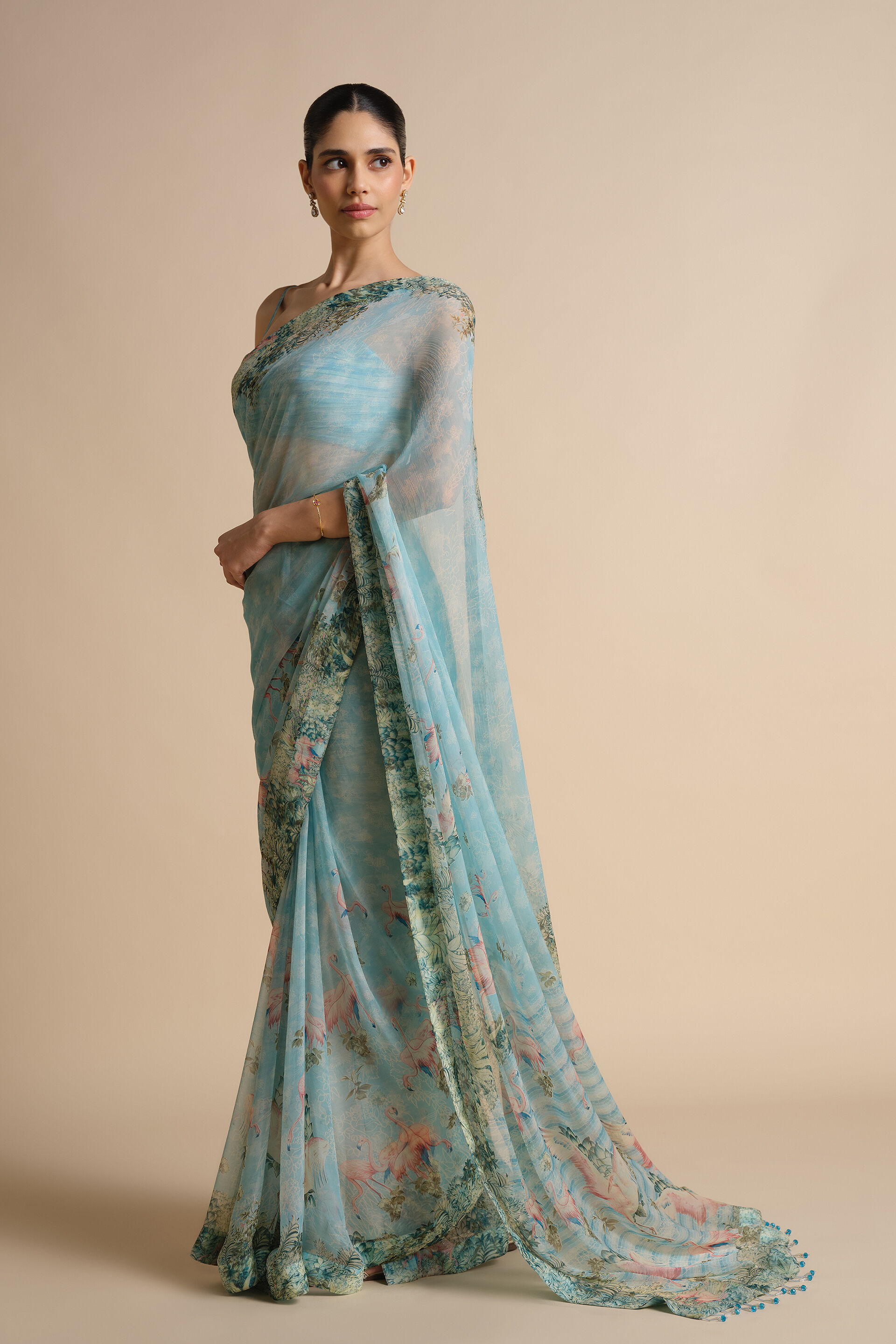 Sagara Printed Chiffon Saree, Powder Blue, image 6