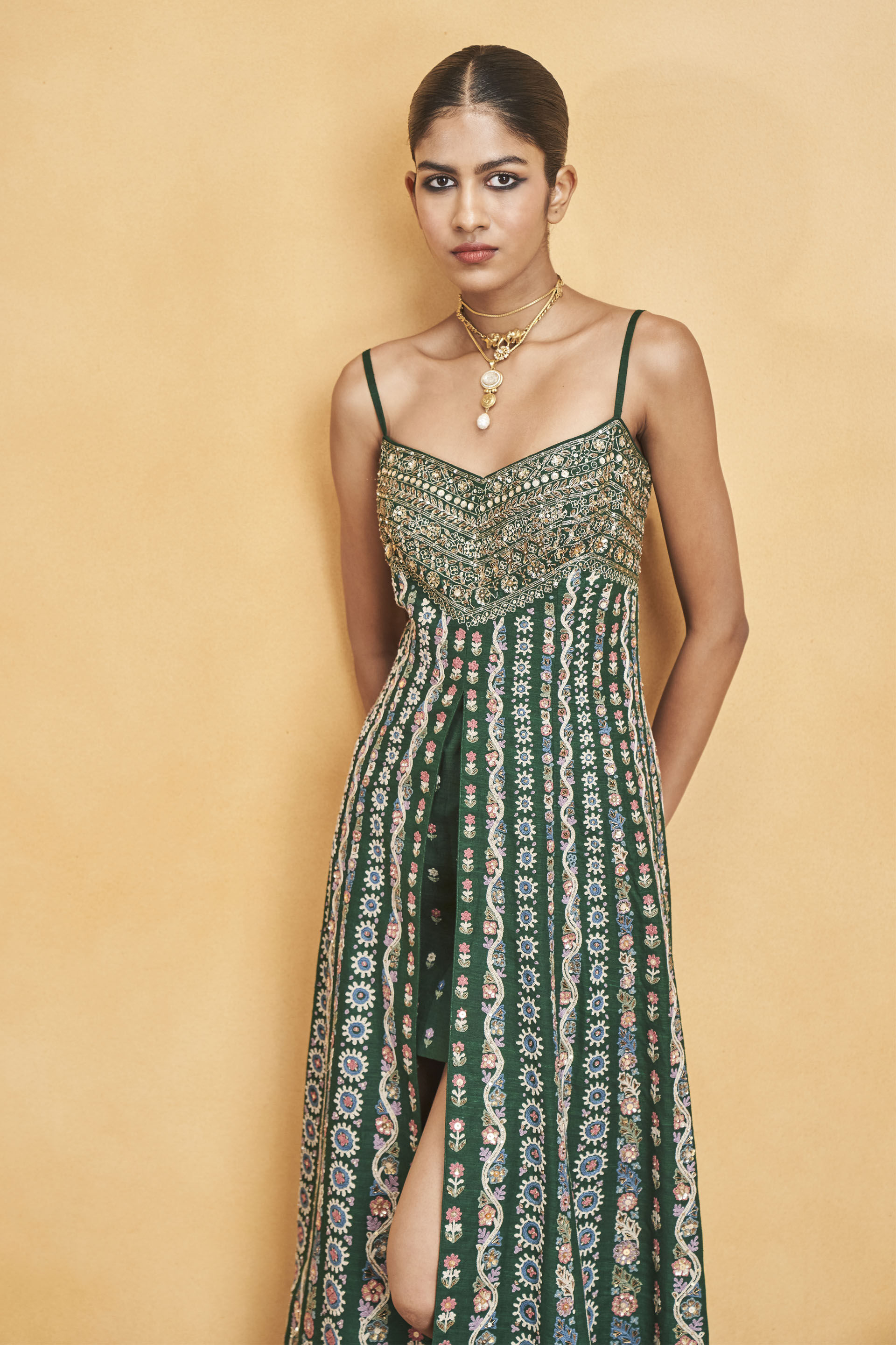 Sounds Of The Forest SEWA Hand-embroidered Silk Dress - Green, Green, image 5