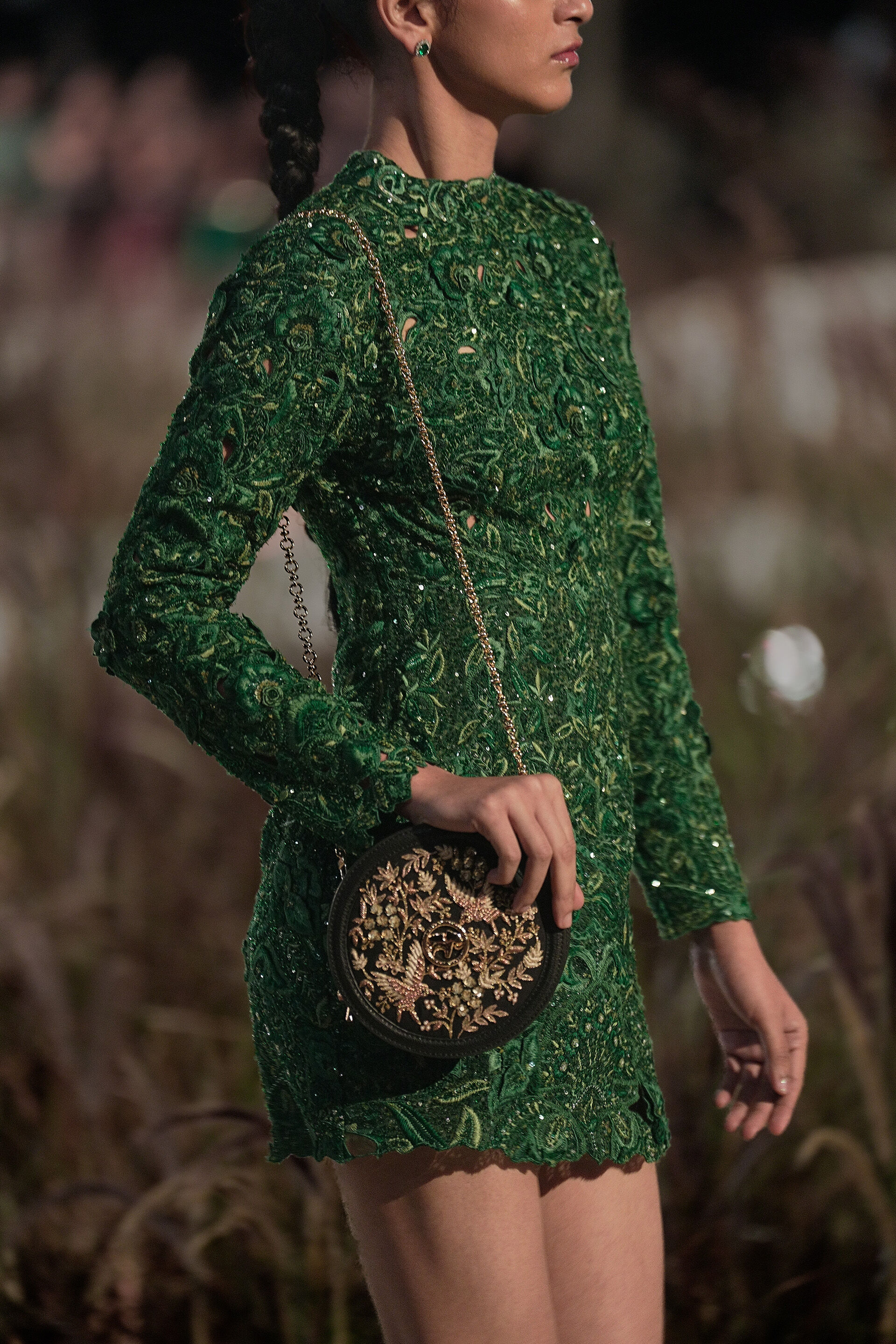 Rainfern Embroidered Applique Silk Mini - Green, Green, image 4