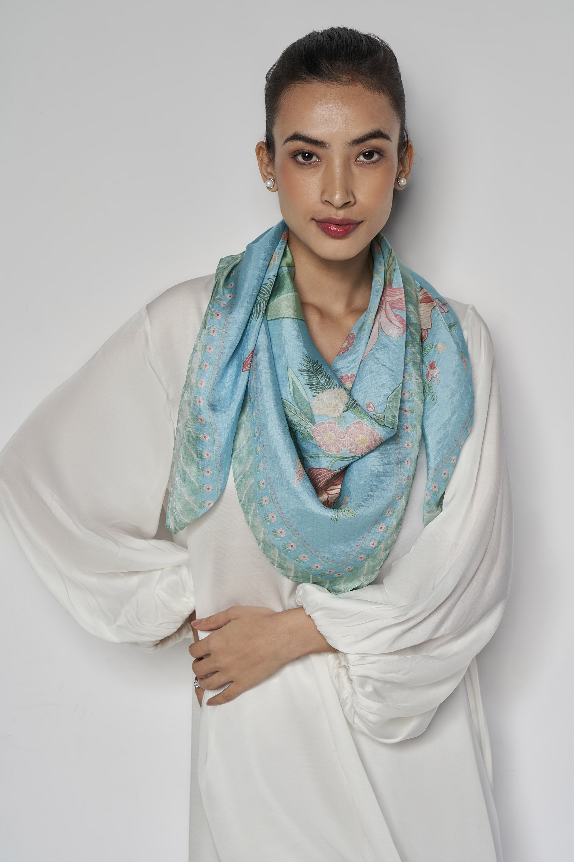 Emaline Silk Scarf - Powder Blue