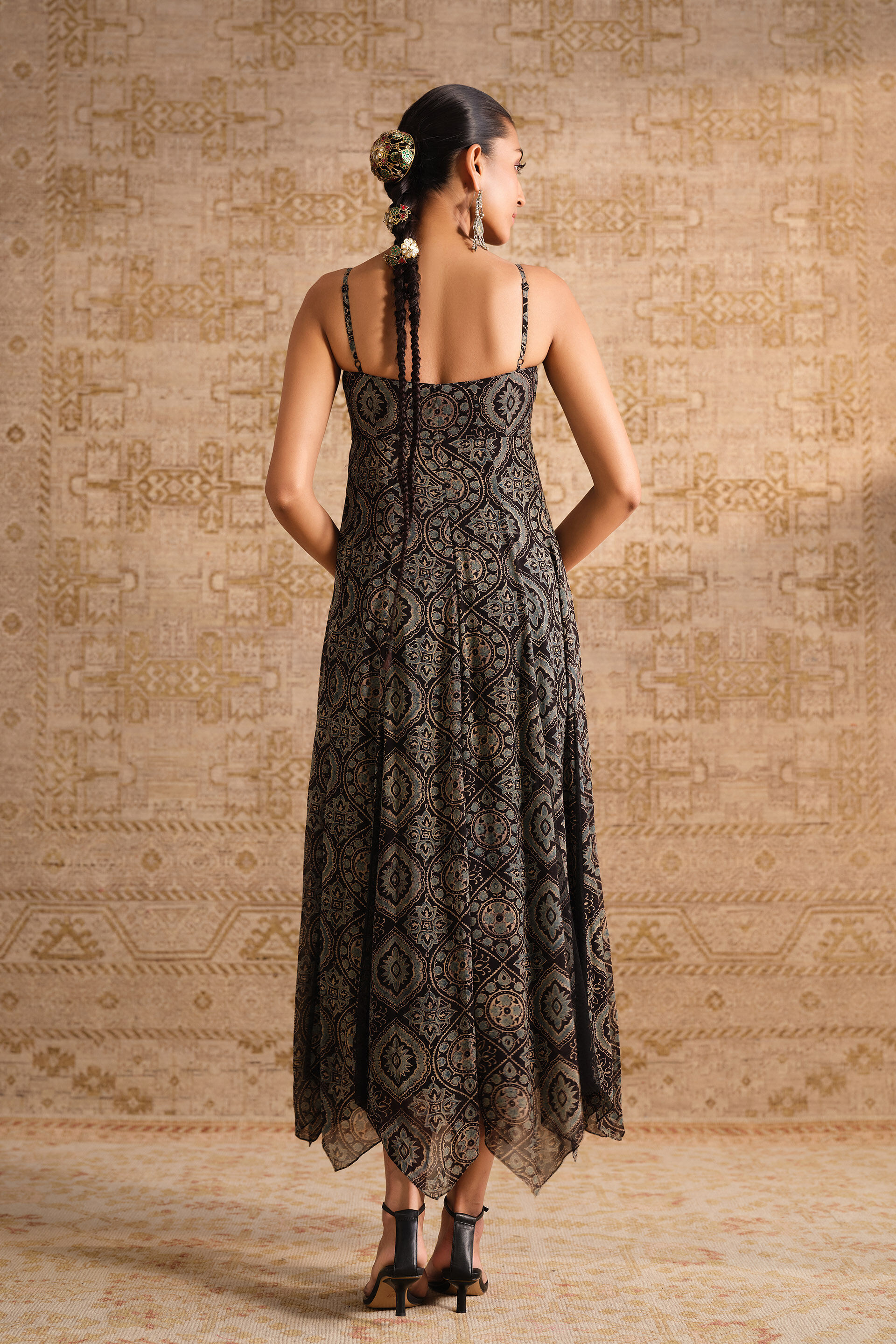 Prishni Ajrakh Hand-block Printed Jacket Set - Black, Black, image 4