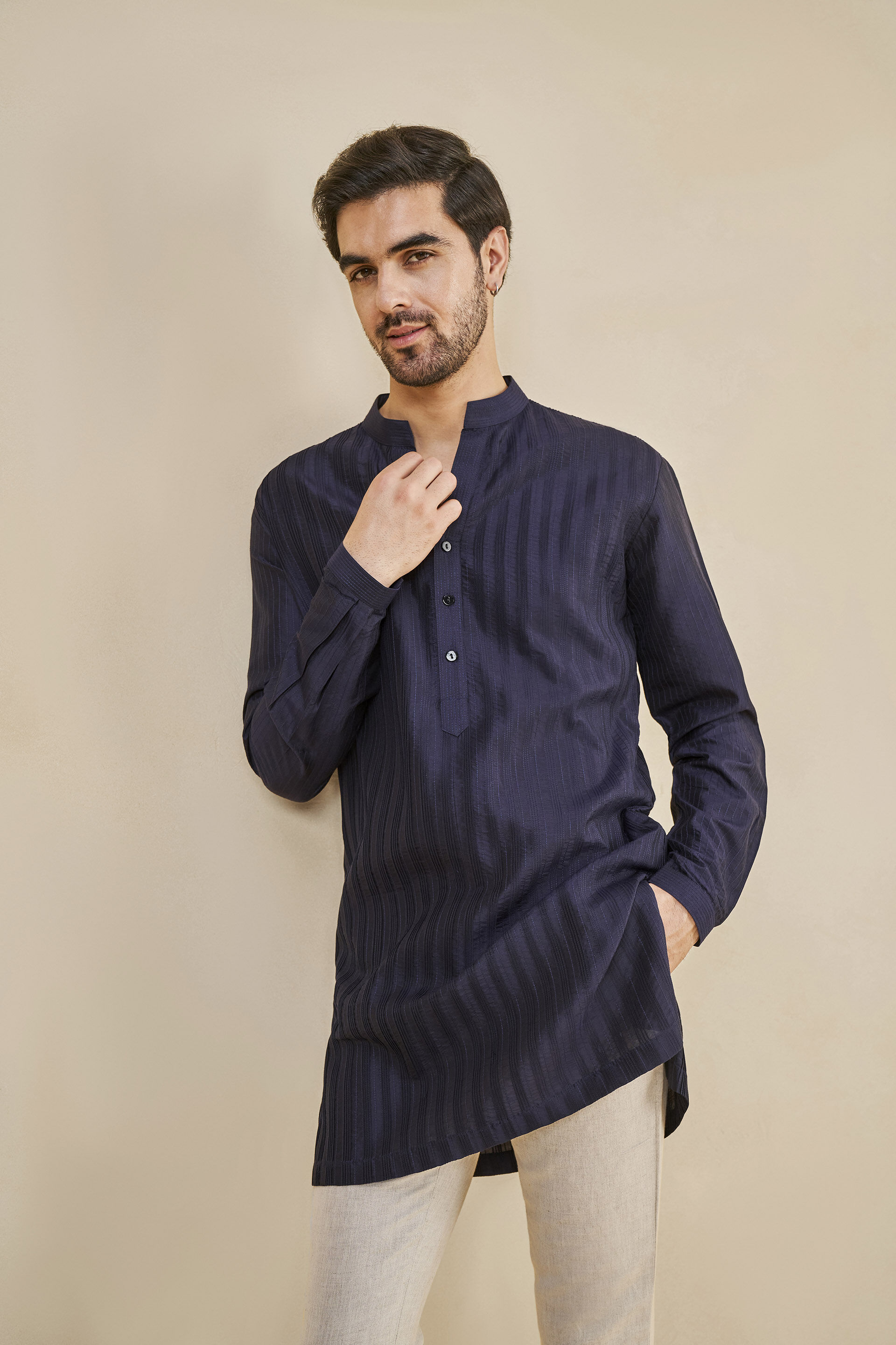 Fiadh Silk Kurta - Navy, Navy, image 3