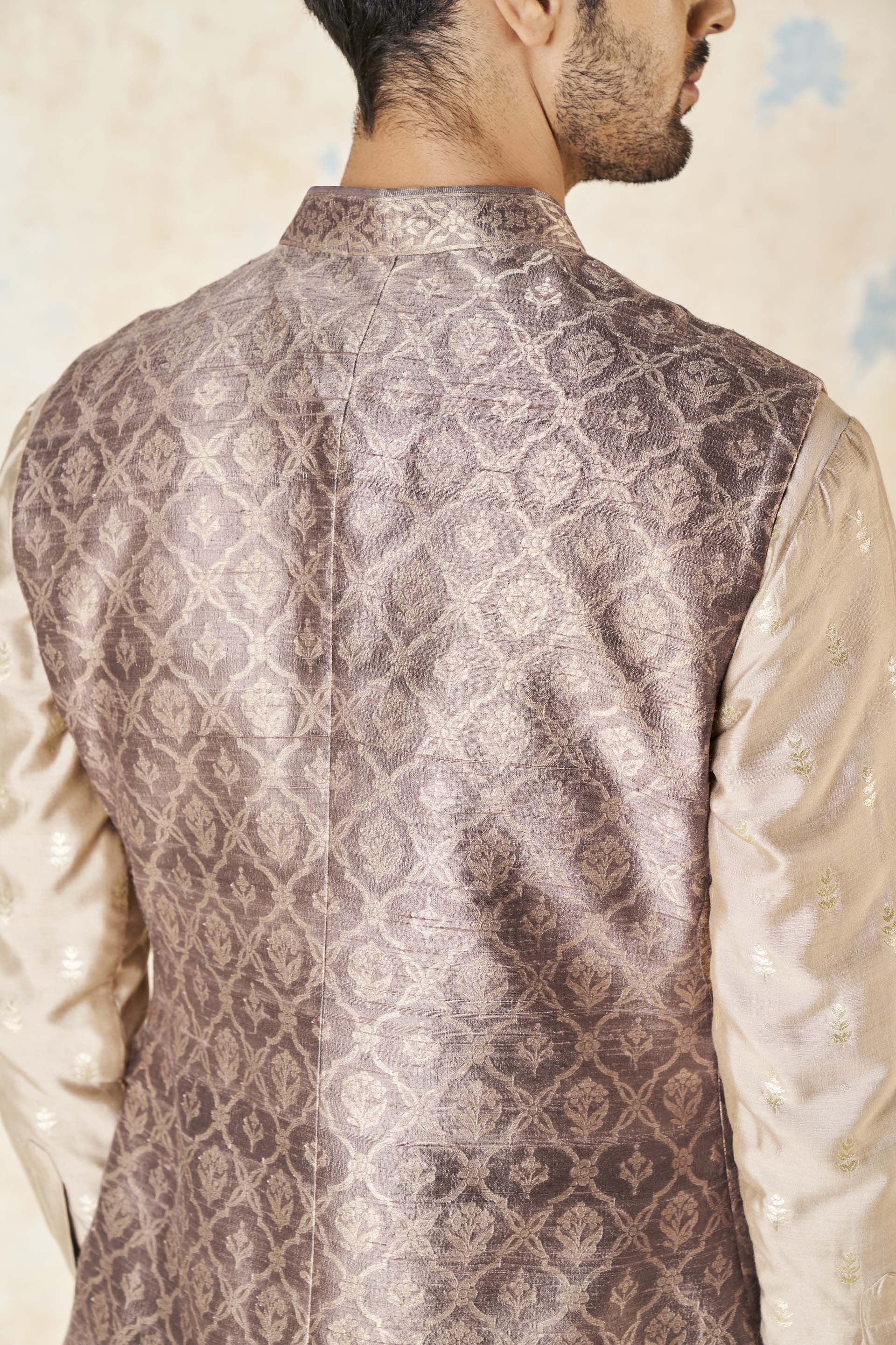 Unman Benarasi Silk Nehru Jacket - Gold, Gold, image 7