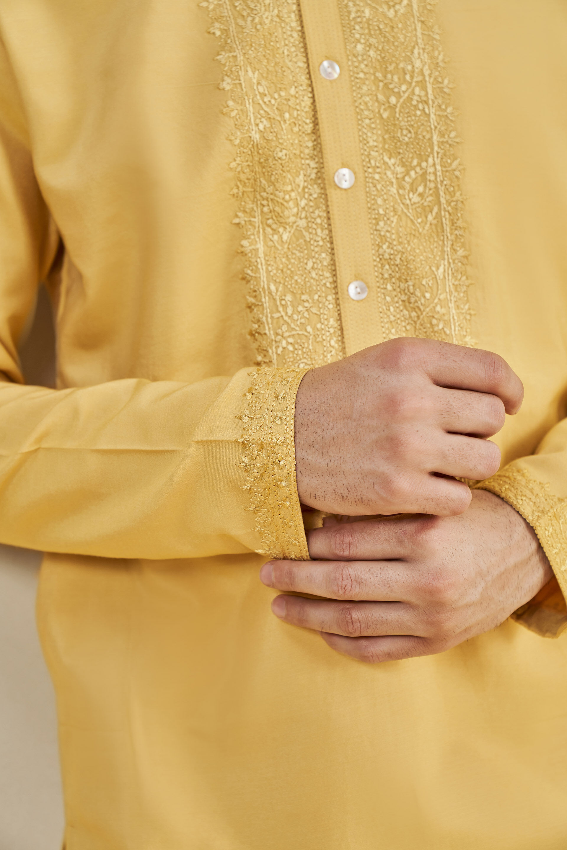 Sarth Chikankari Kurta - Mustard, Mustard, image 5