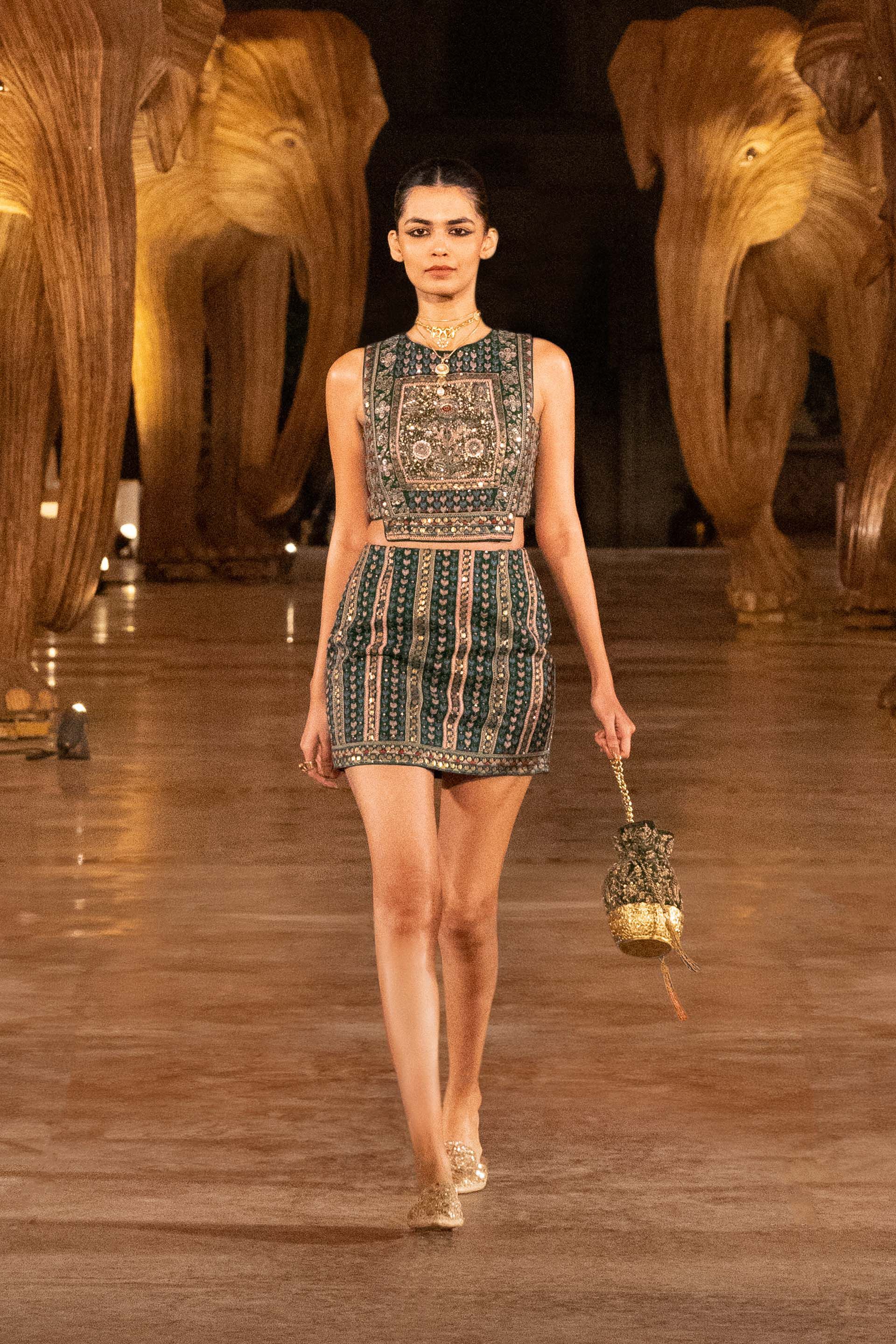 Spirit Of The Wild Zardozi Embroidered Silk Skirt Set - Green, Green, image 7