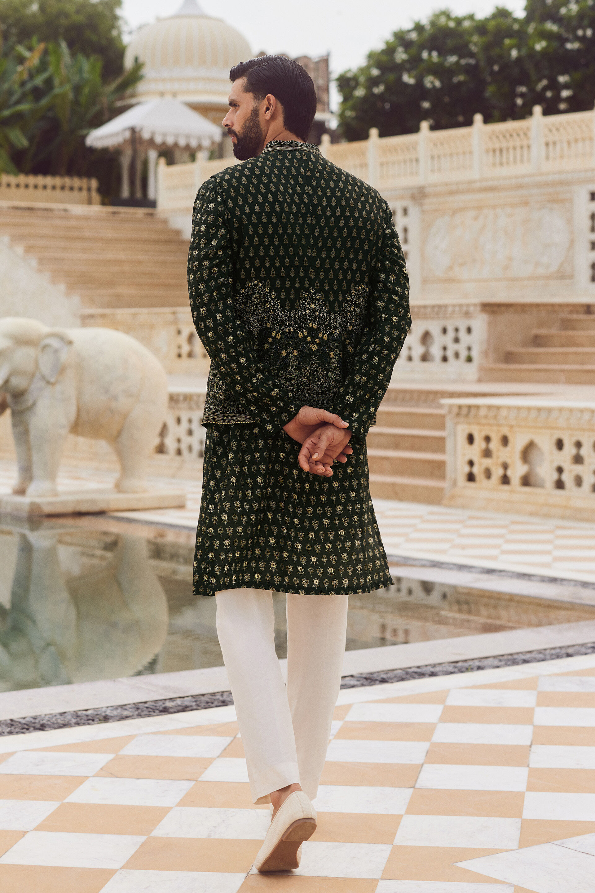 Mivan Silk Nehru Jacket - Green