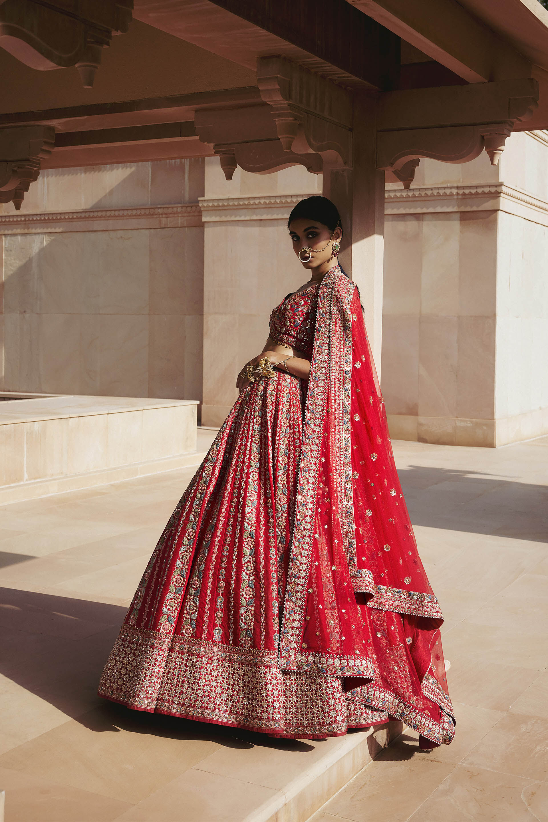 Adhira Gota Patti & Resham Silk Lehenga - Red, Red, image 7