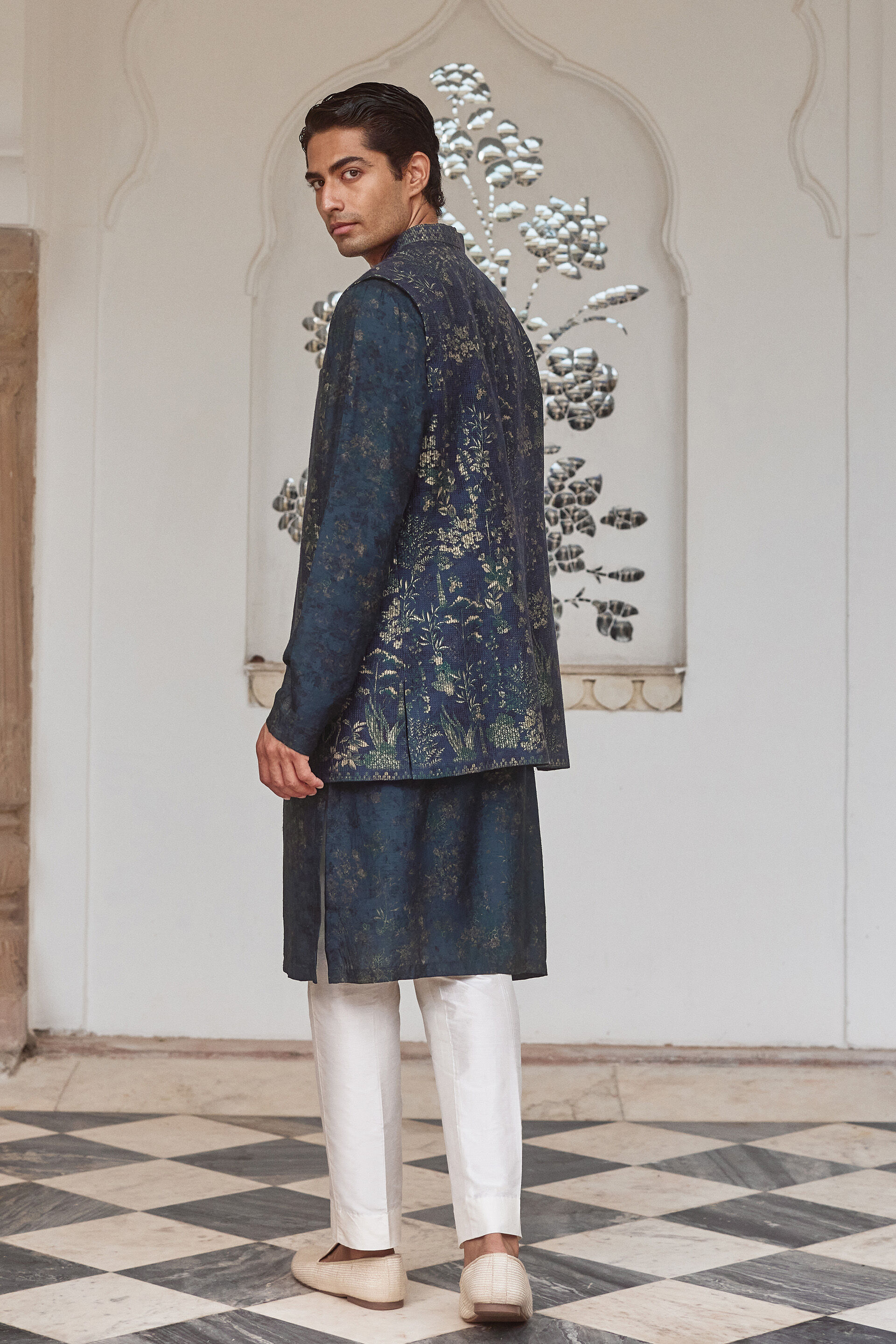 Almog Silk Nehru Jacket - Blue