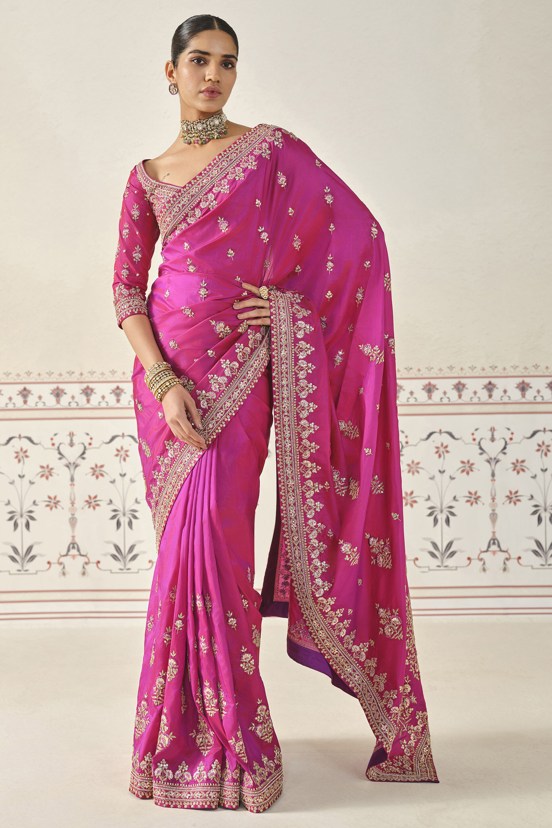Debasmita Embroidered Saree, Pink, image 1