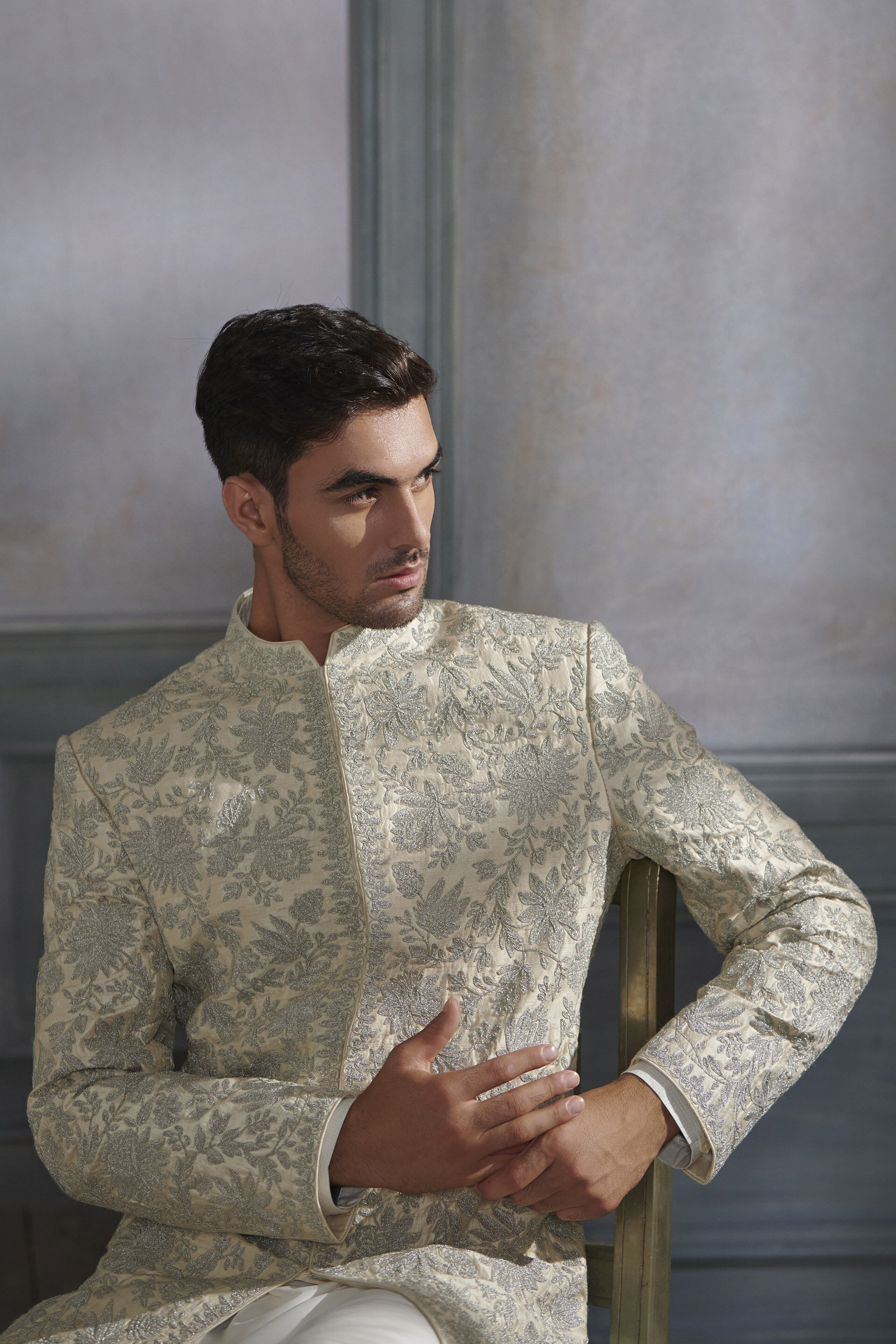Chayank Sherwani - Beige, Beige, image 2
