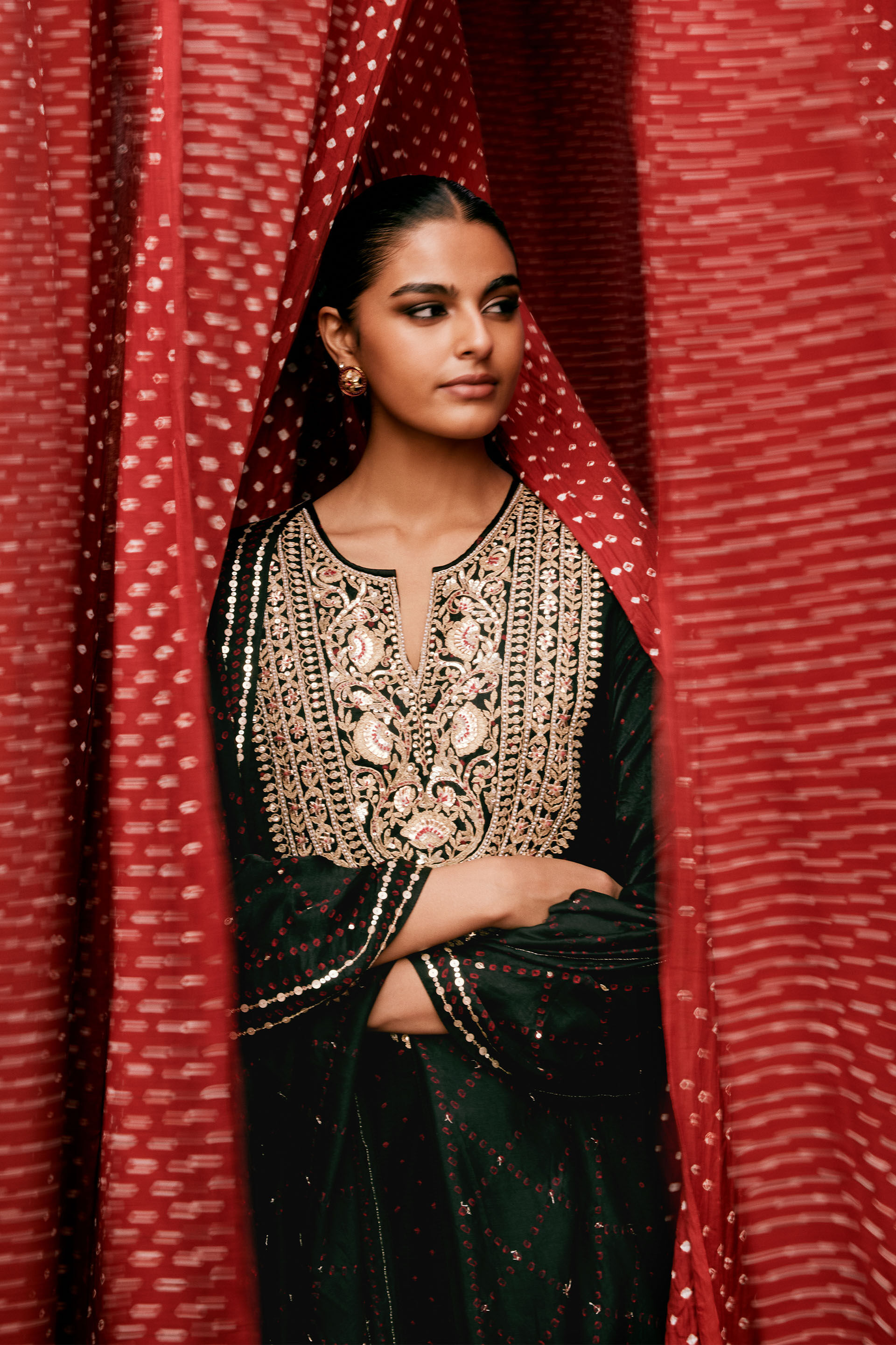 Baluka Handcrafted Bandhani Silk Kurta Set - Black, Black, image 4