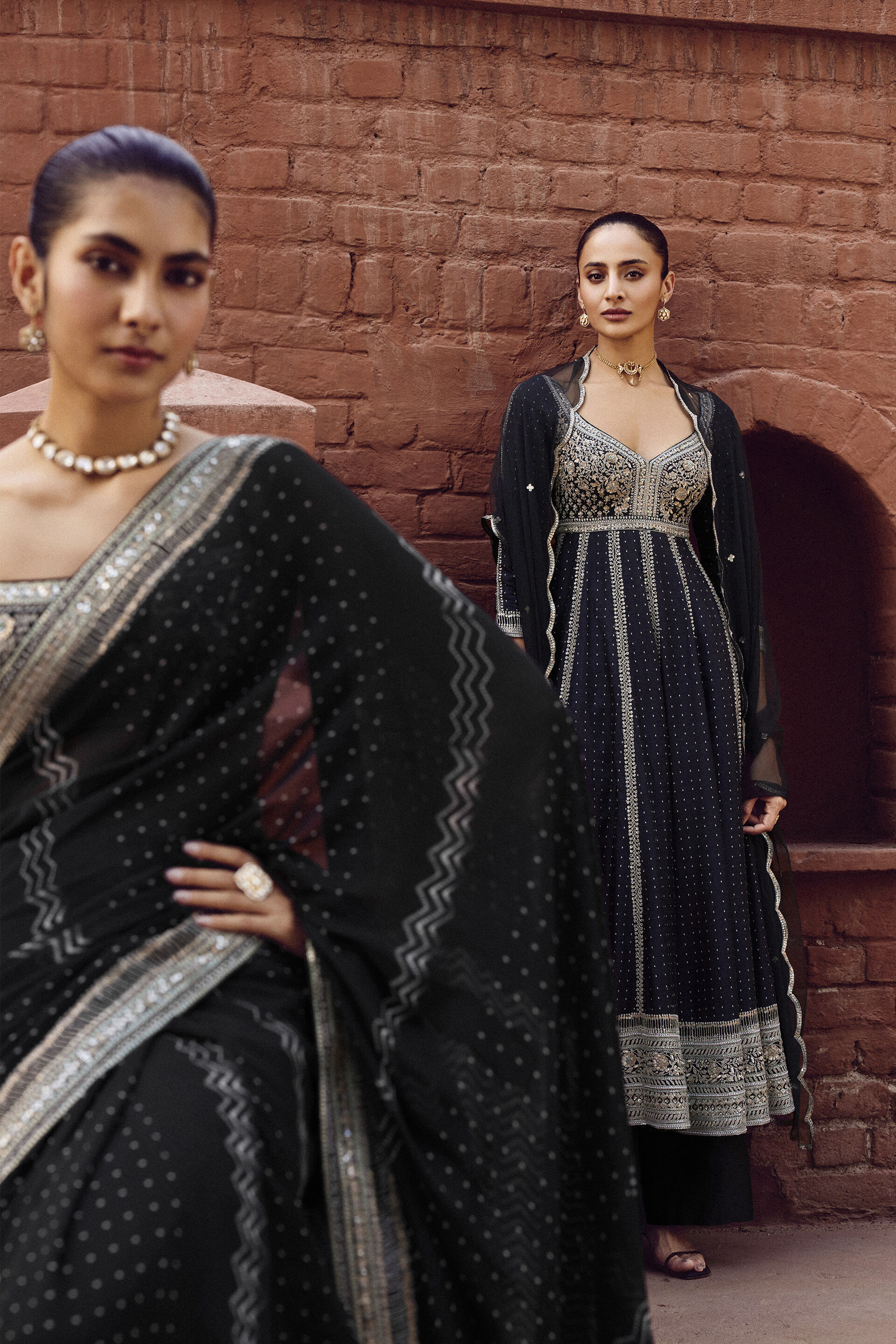 Afruza Embroidered Georgette Saree, Black, image 5