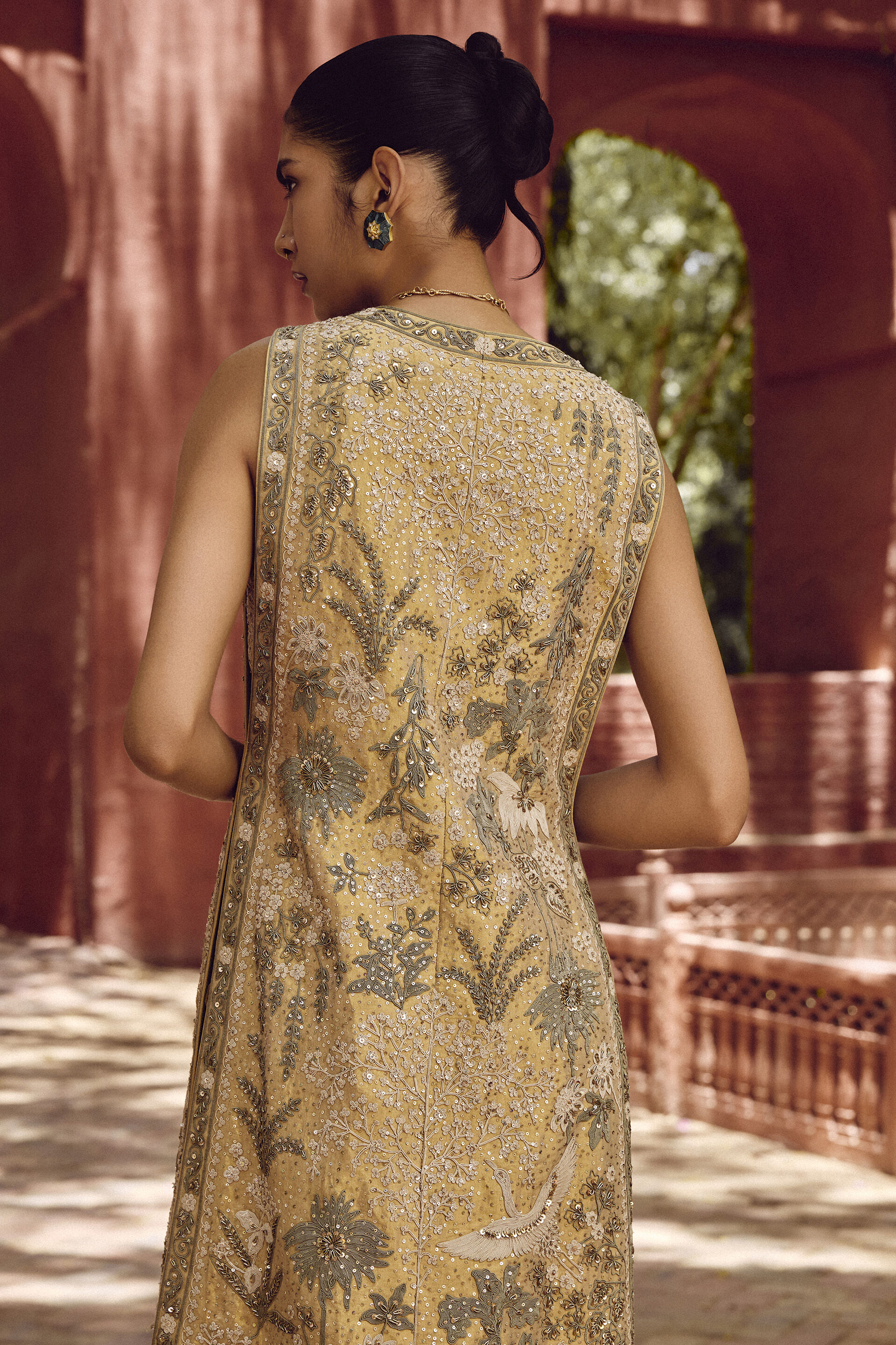 Ikshita Embroidered Silk Tabard Set - Gold, Gold, image 4