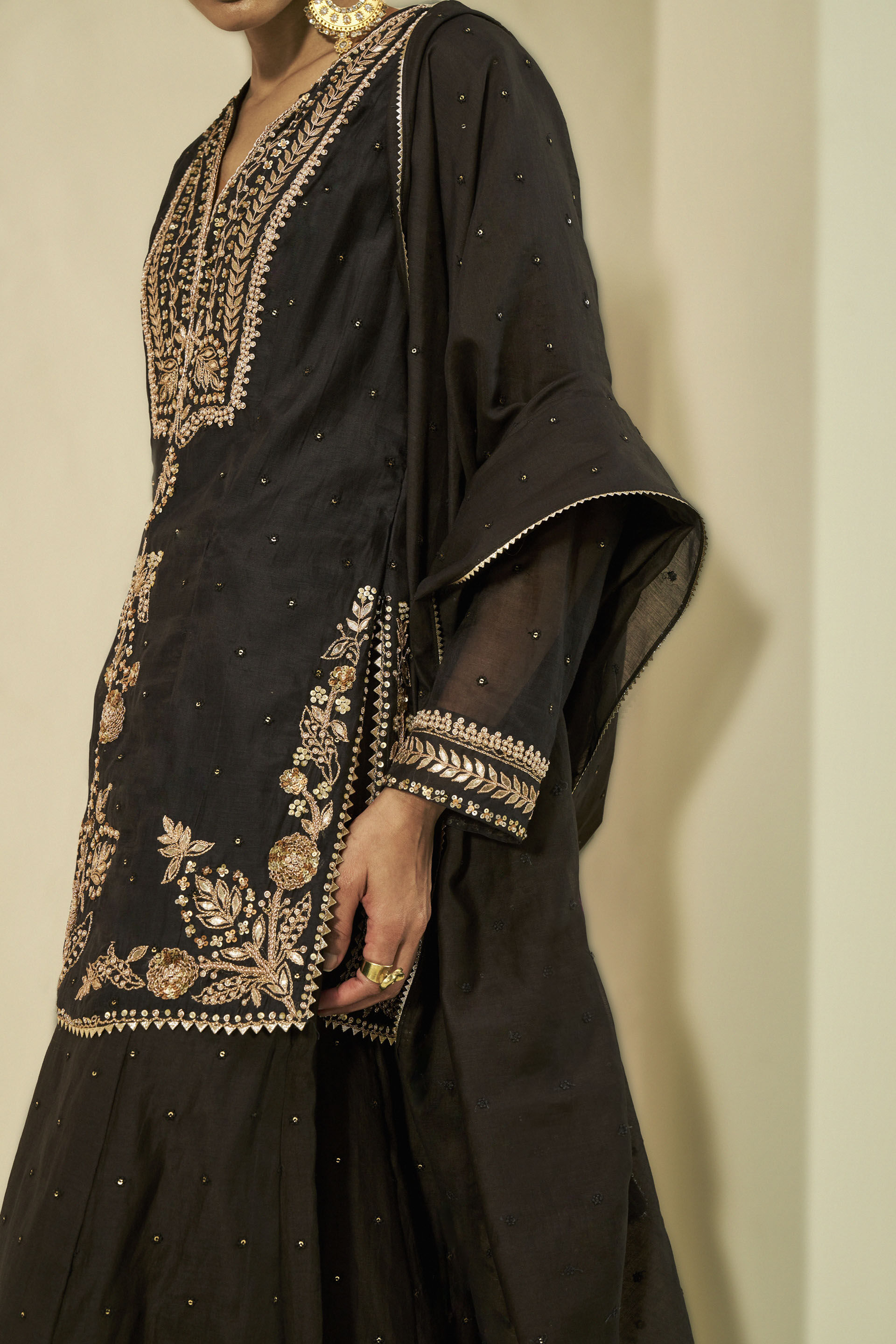 Naaznin Gota Patti Embroidered Mul Sharara Set - Black, Black, image 5