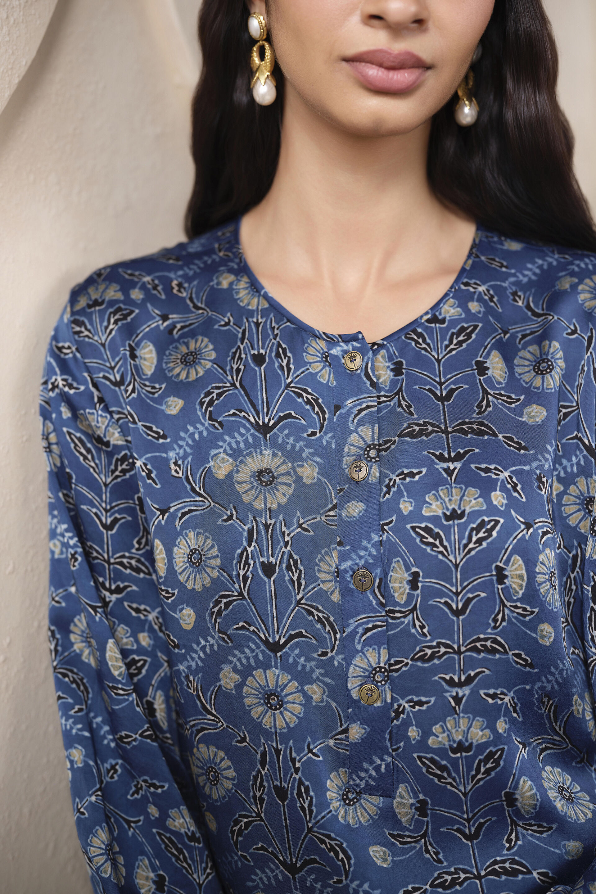 Jurra Ajrakh Hand-block Printed Co-ord in Blue, Blue, image 4