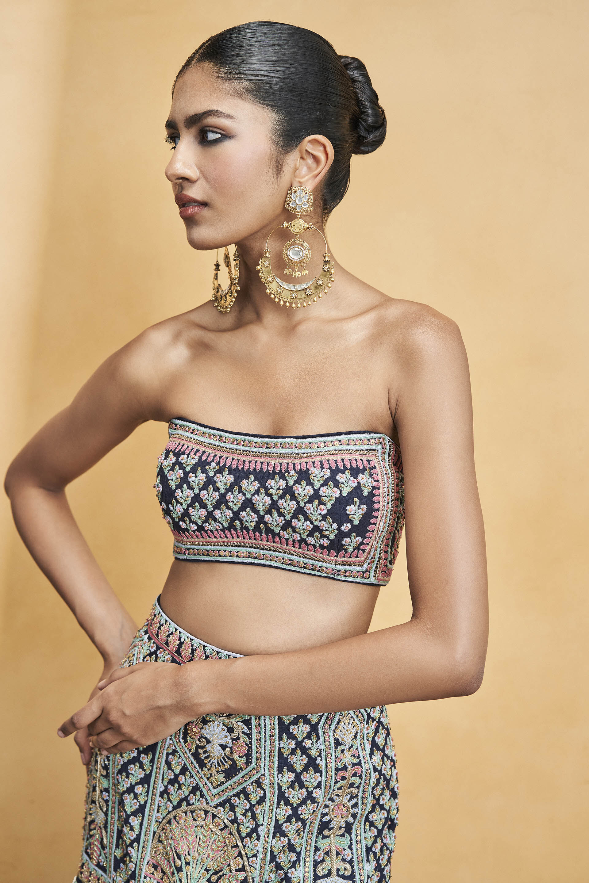 Nocturnal Melody Silk Zari Skirt Set - Blue, Blue, image 4