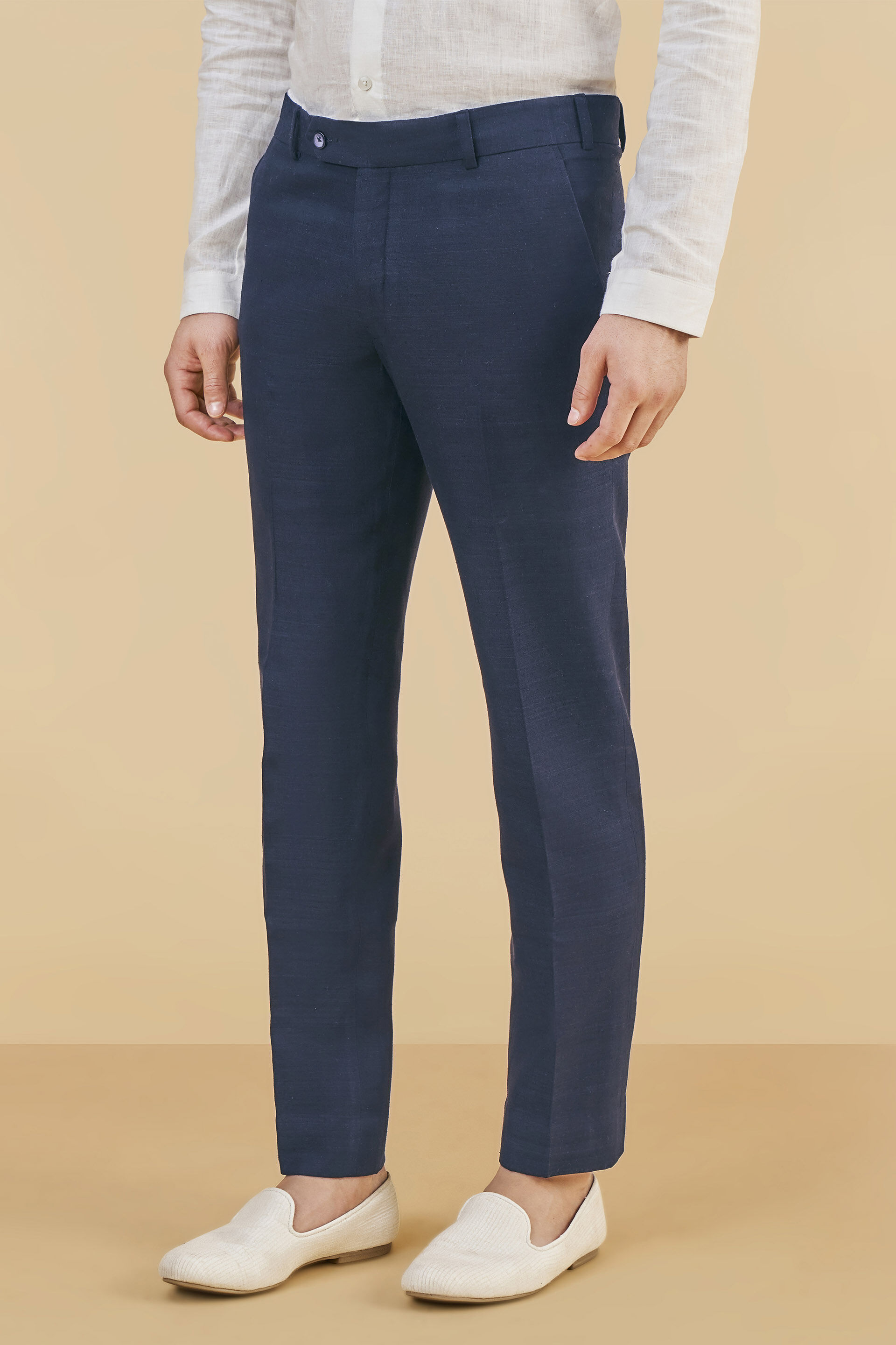 Navy Blue Silk Trousers, Navy, image 2