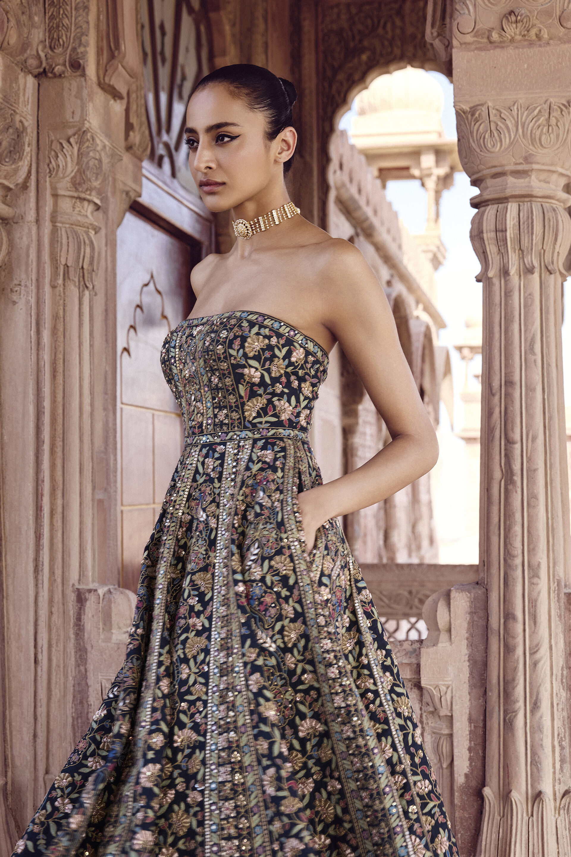 Nemora Embroidered Silk Dress - Green, Navy, image 4