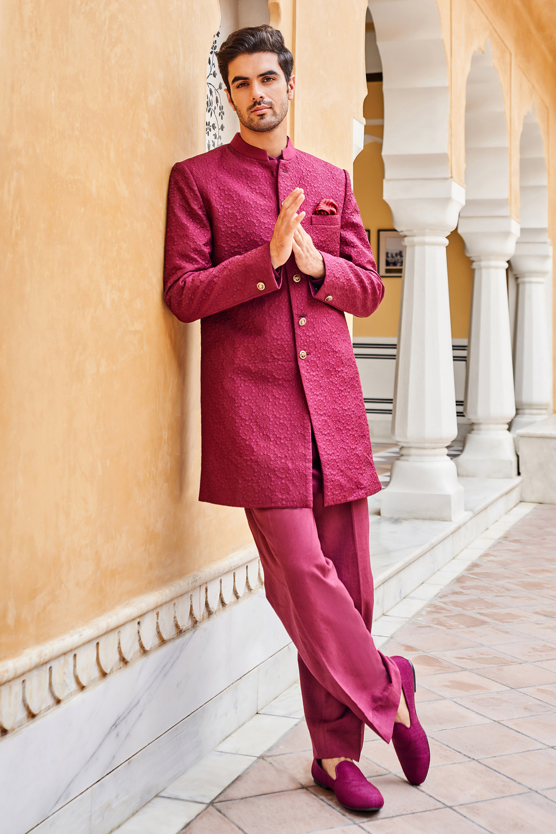 Zehab Sherwani - Maroon, Maroon, image 1