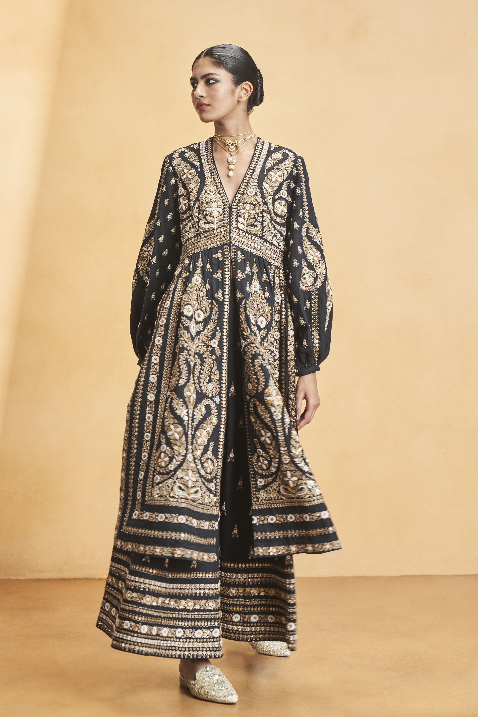 Into The Wilderness Embroidered Zardozi Silk Kurta Set - Black, Black, image 3