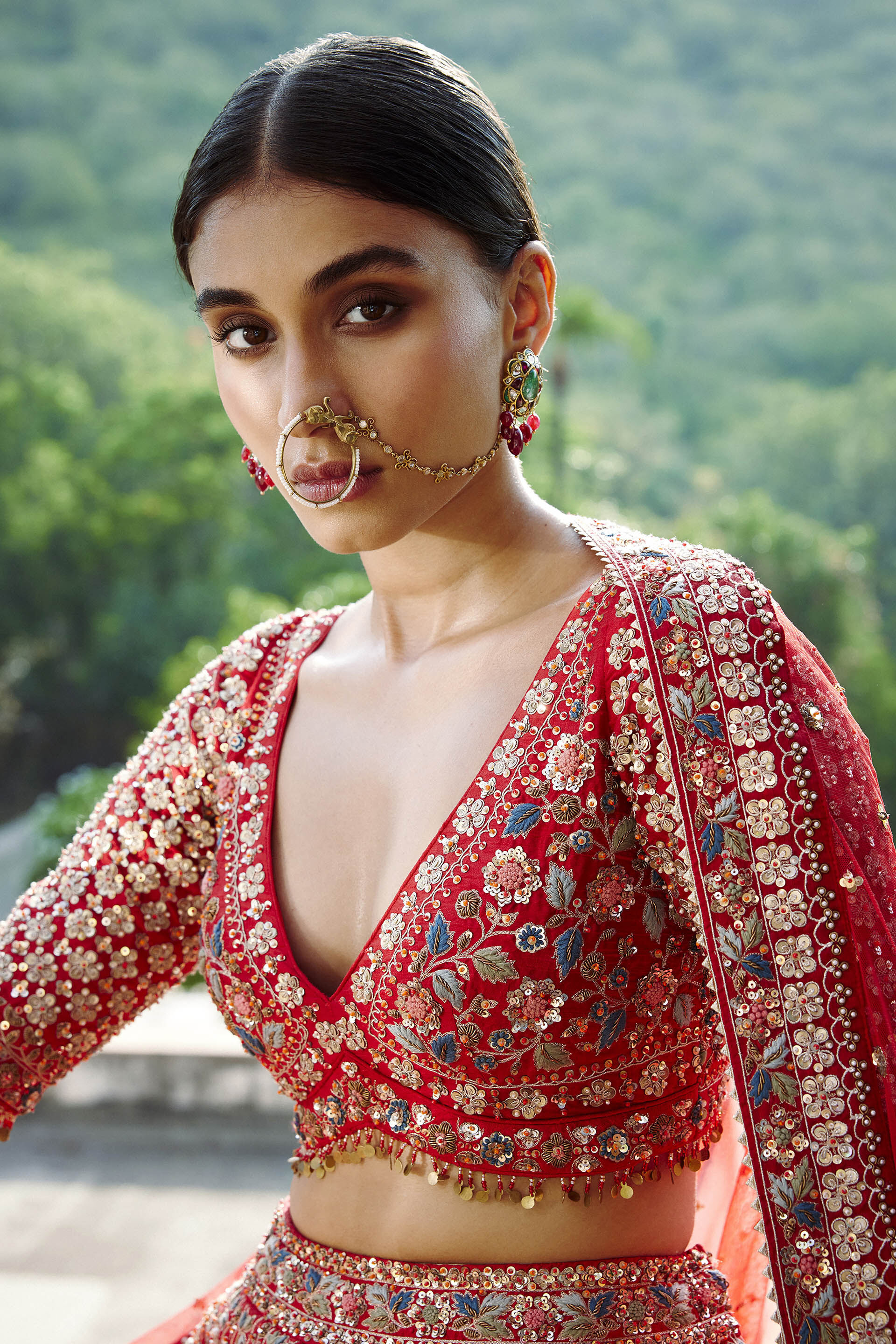 Adhira Gota Patti & Resham Silk Lehenga - Red, Red, image 3