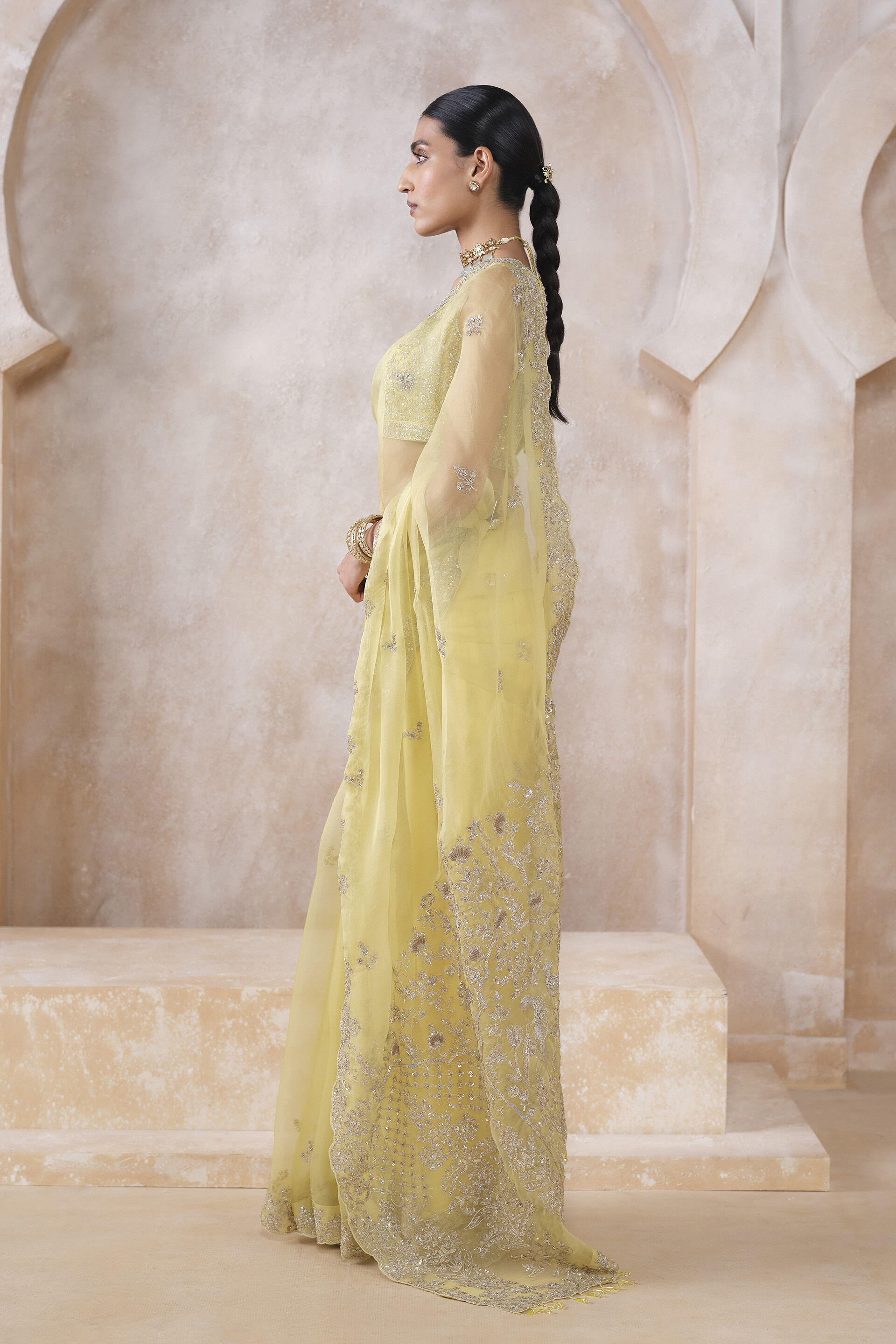 Sharvani Gota Patti Silk Saree, Yellow, image 3