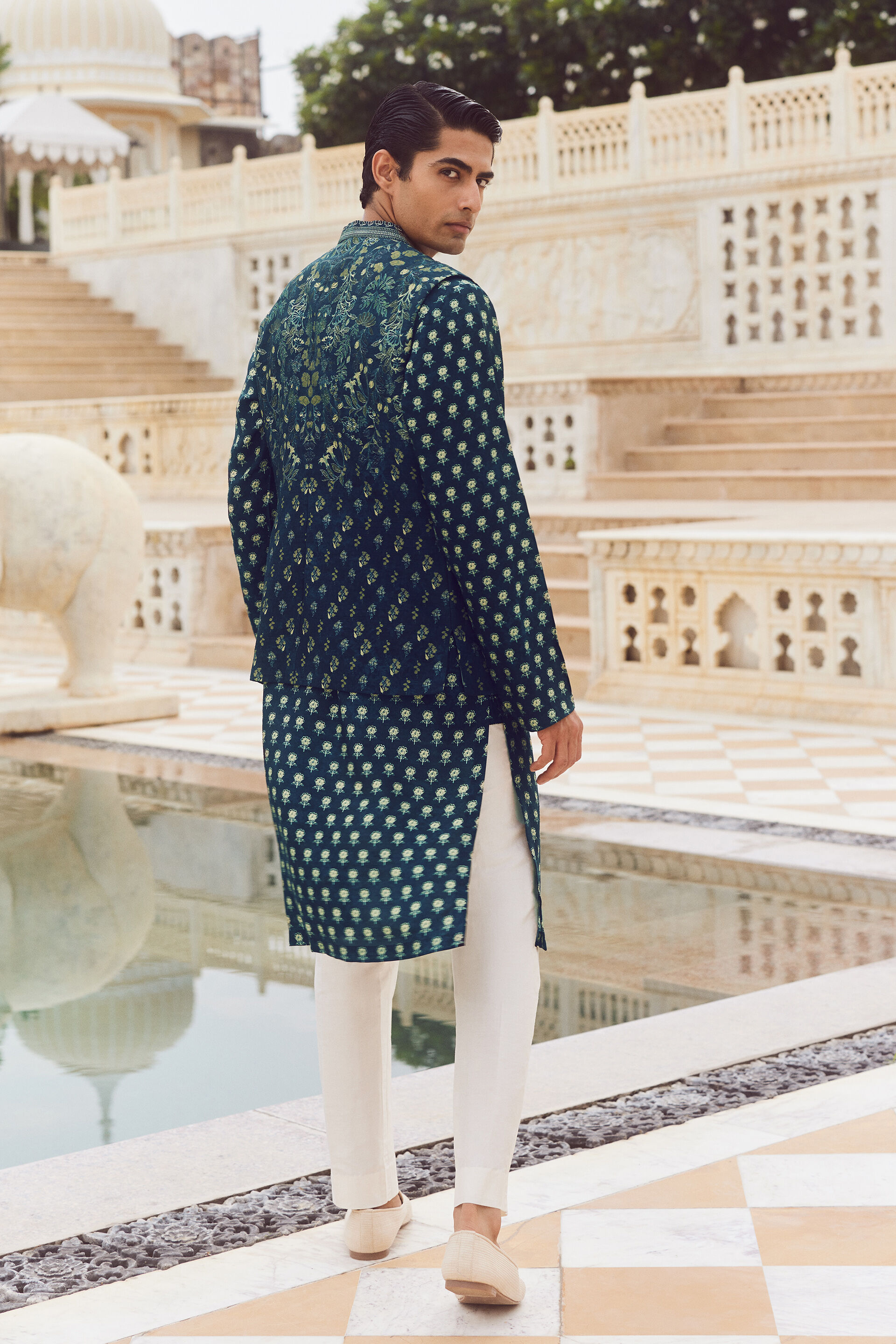 Udgam Silk Nehru Jacket - Blue