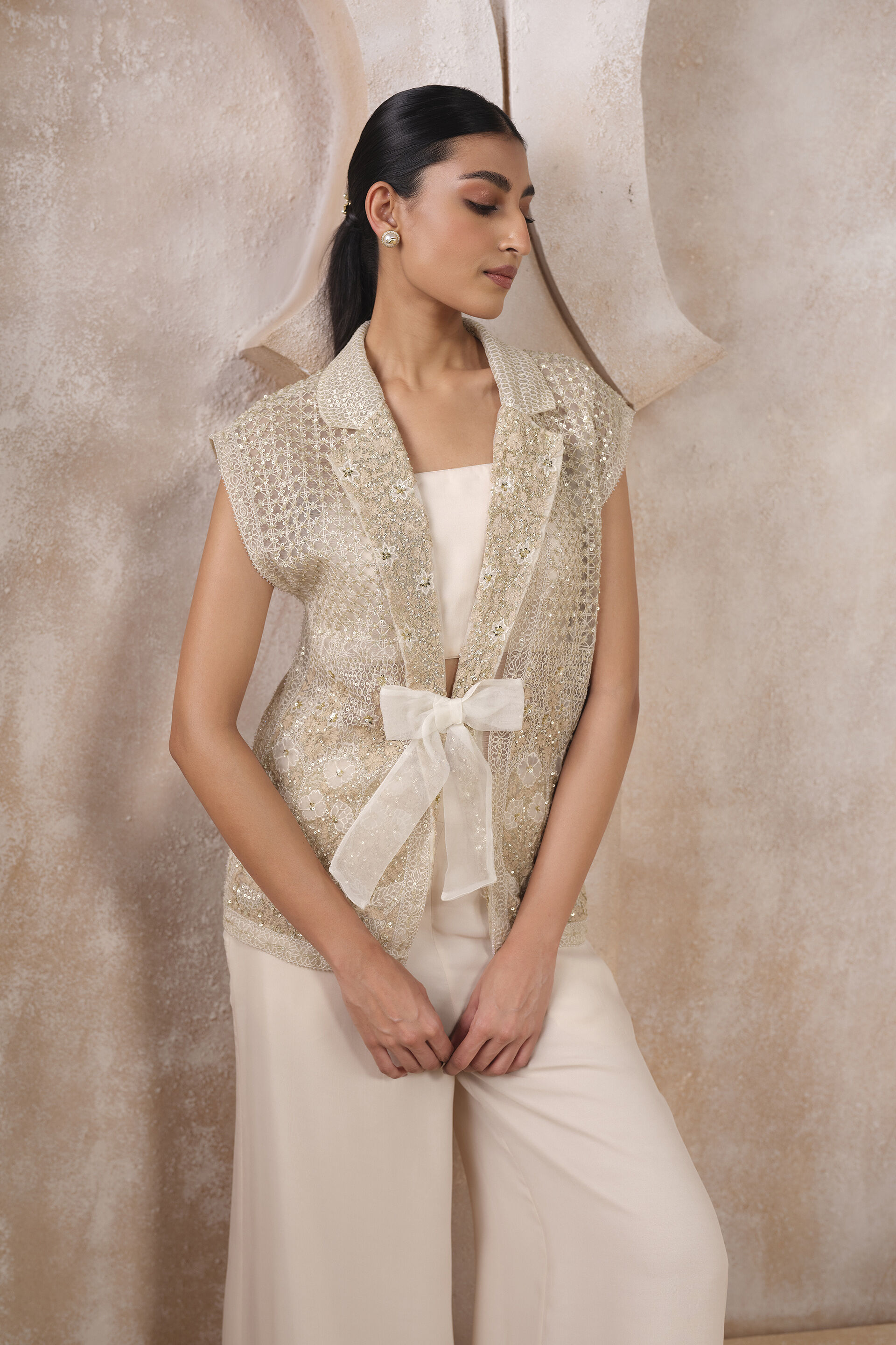 Arlen Embroidered Silk Pant Set - Ivory, Ivory, image 4