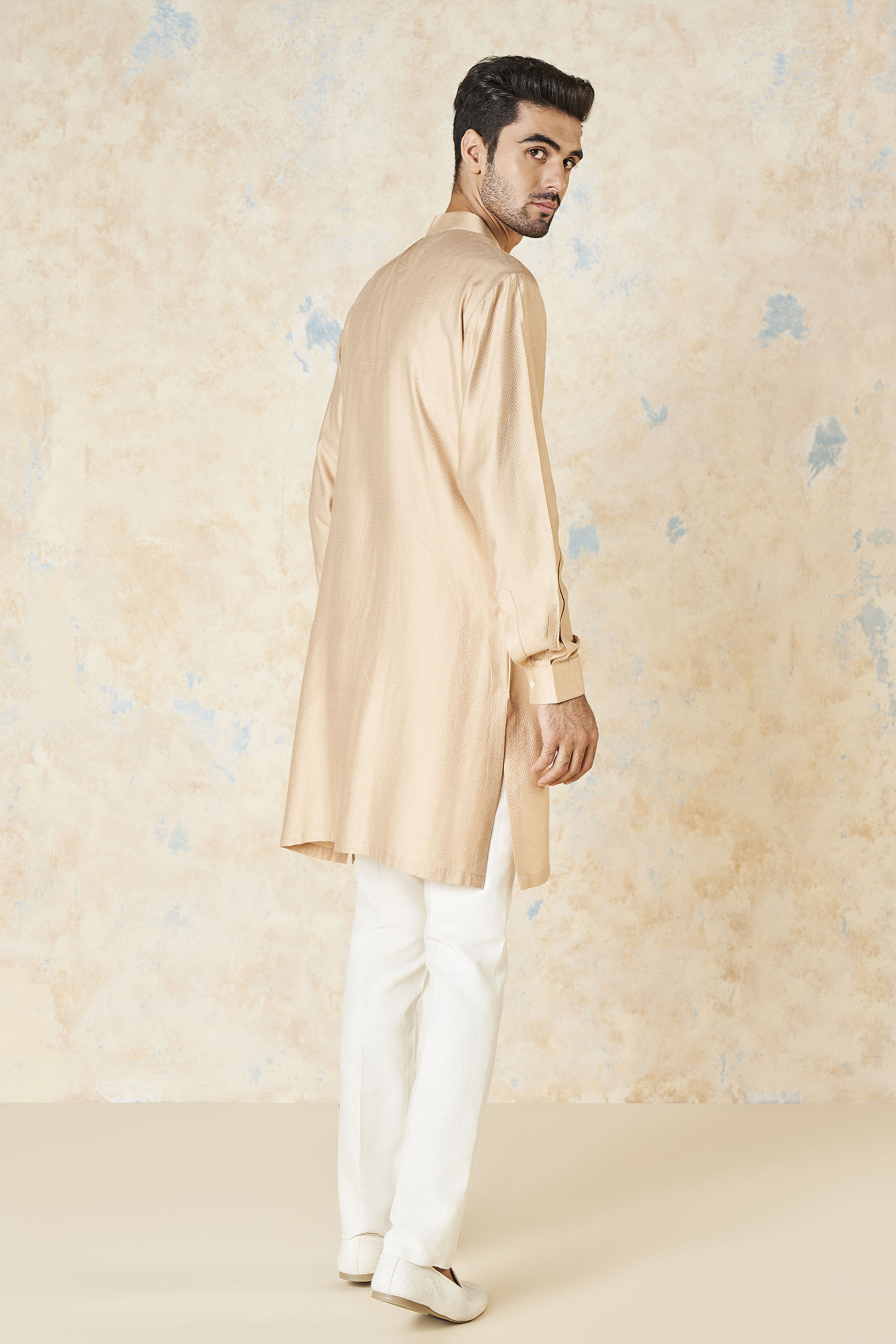 Sazil Silk Kurta - Peach, Peach, image 3