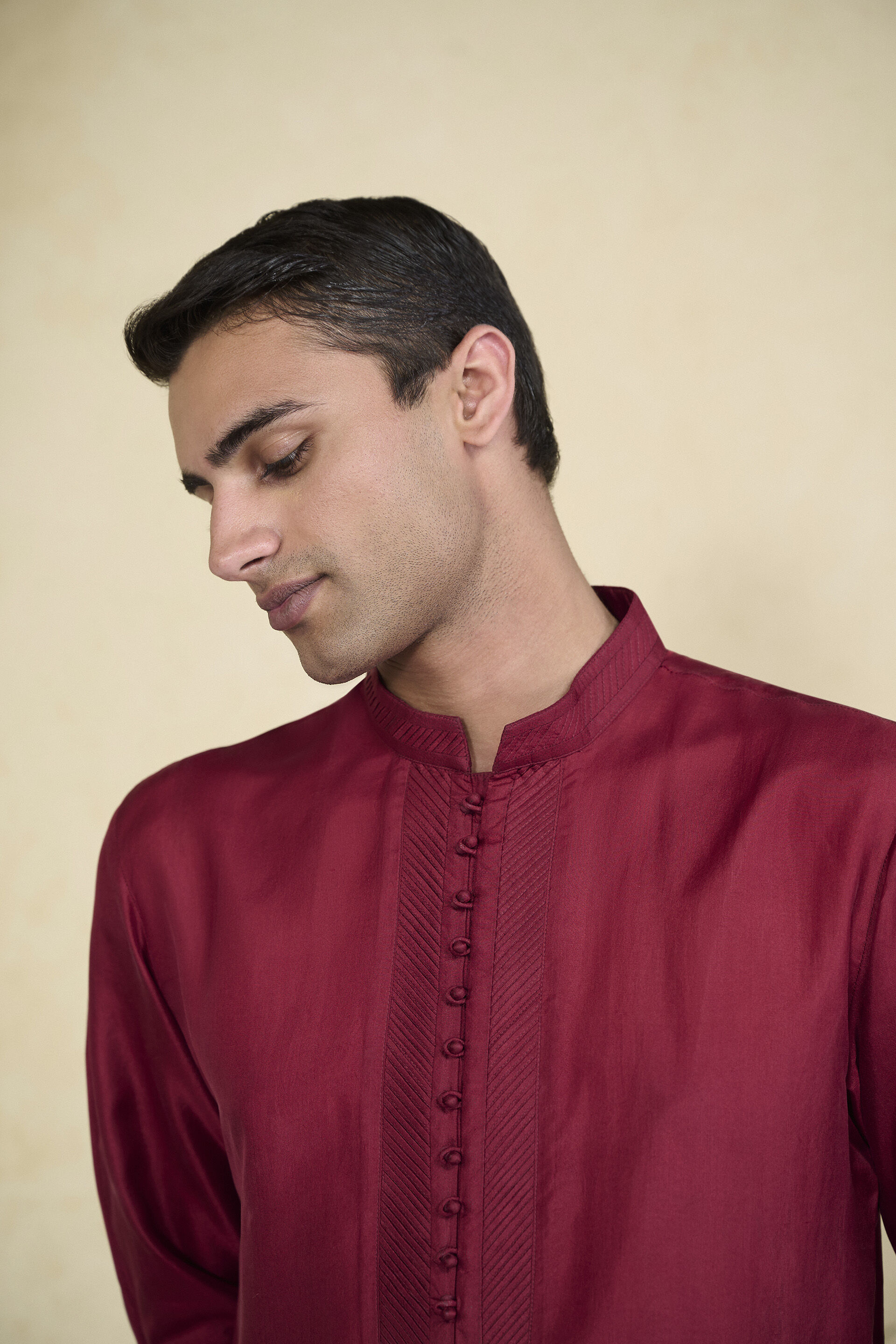 Tuhin Silk Kurta - Maroon, Maroon, image 7