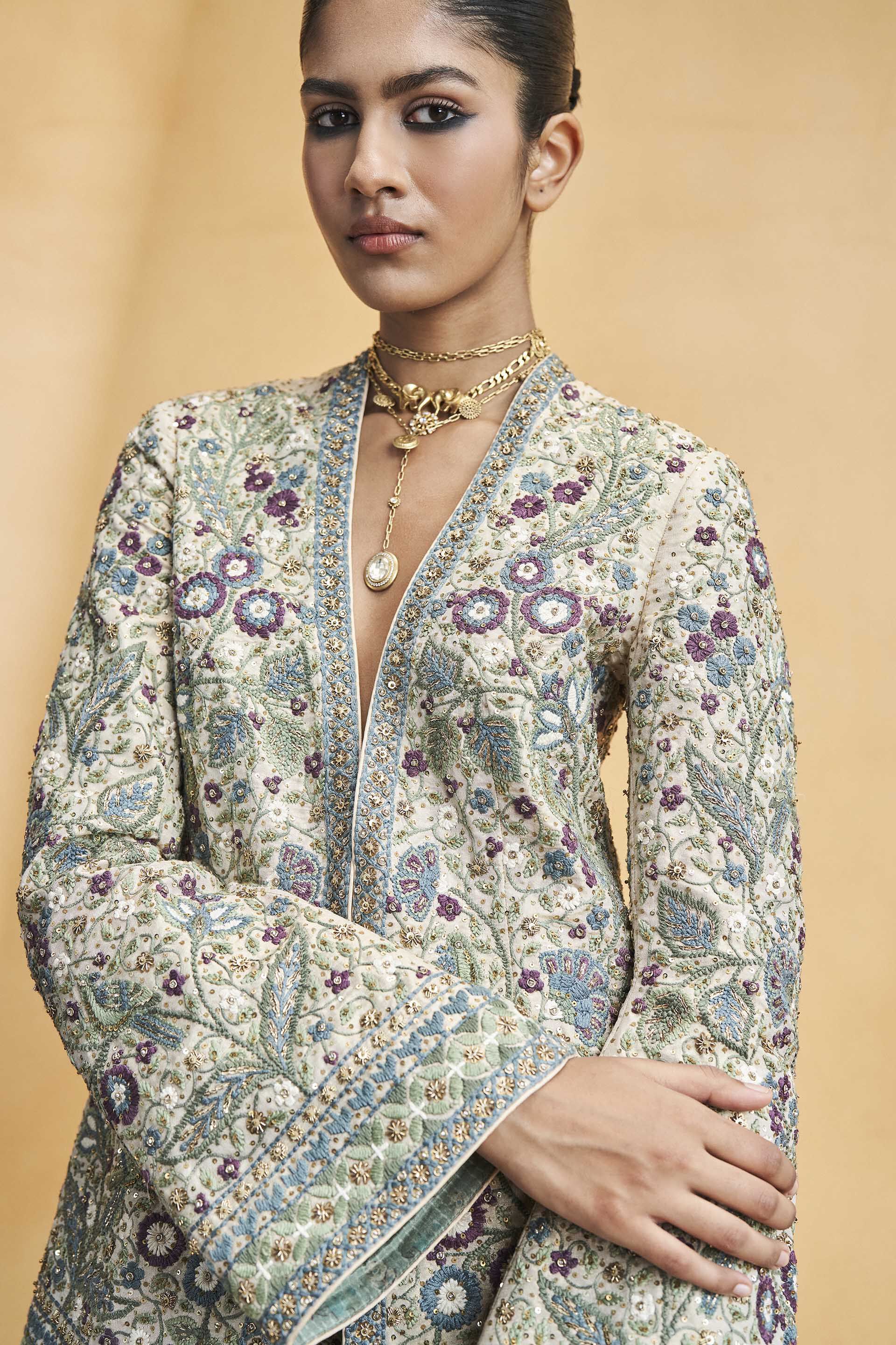 Flora and Fauna Zari Pant Set - Gold, Gold, image 4