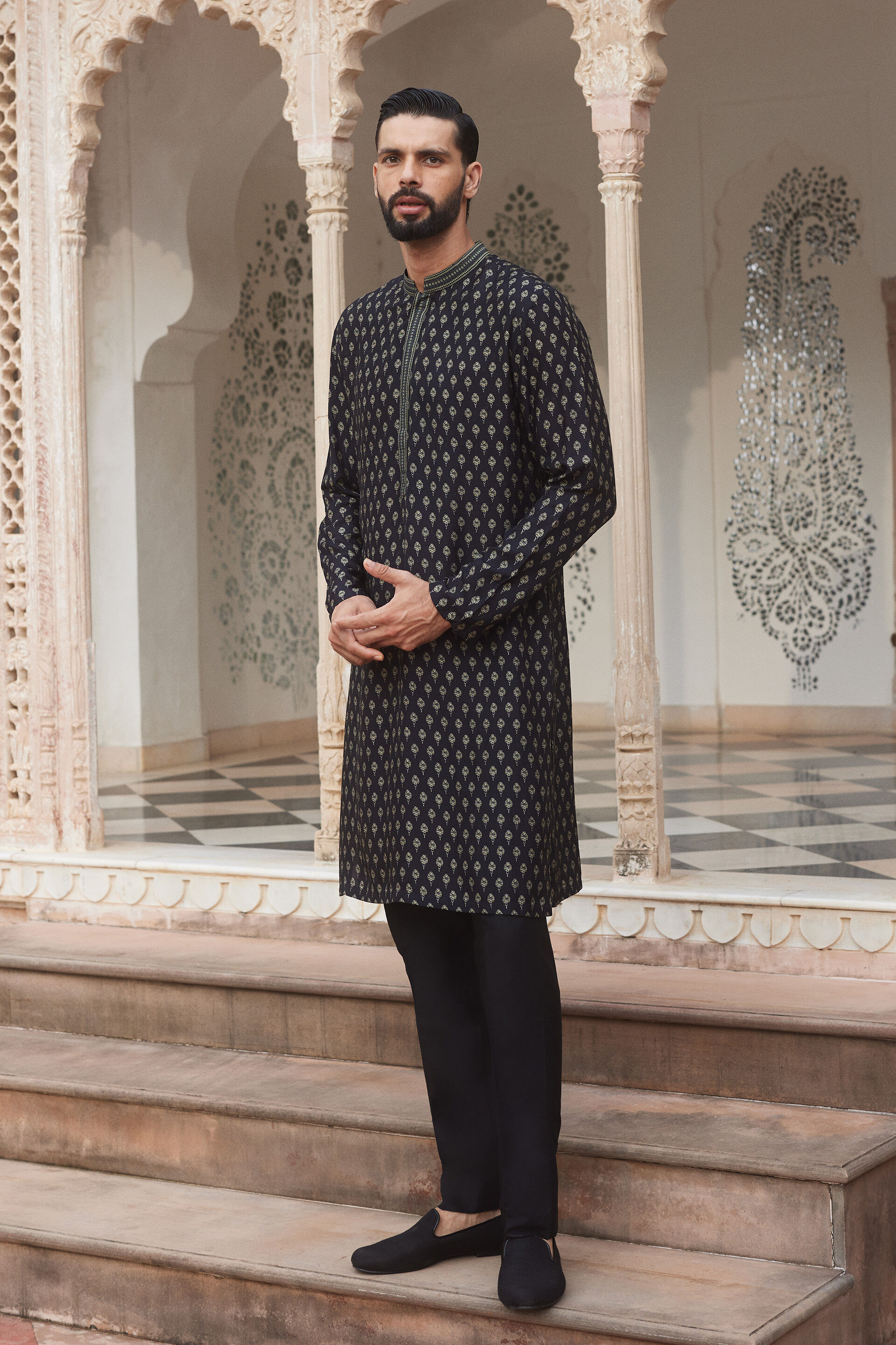 Samer Silk Kurta - Black