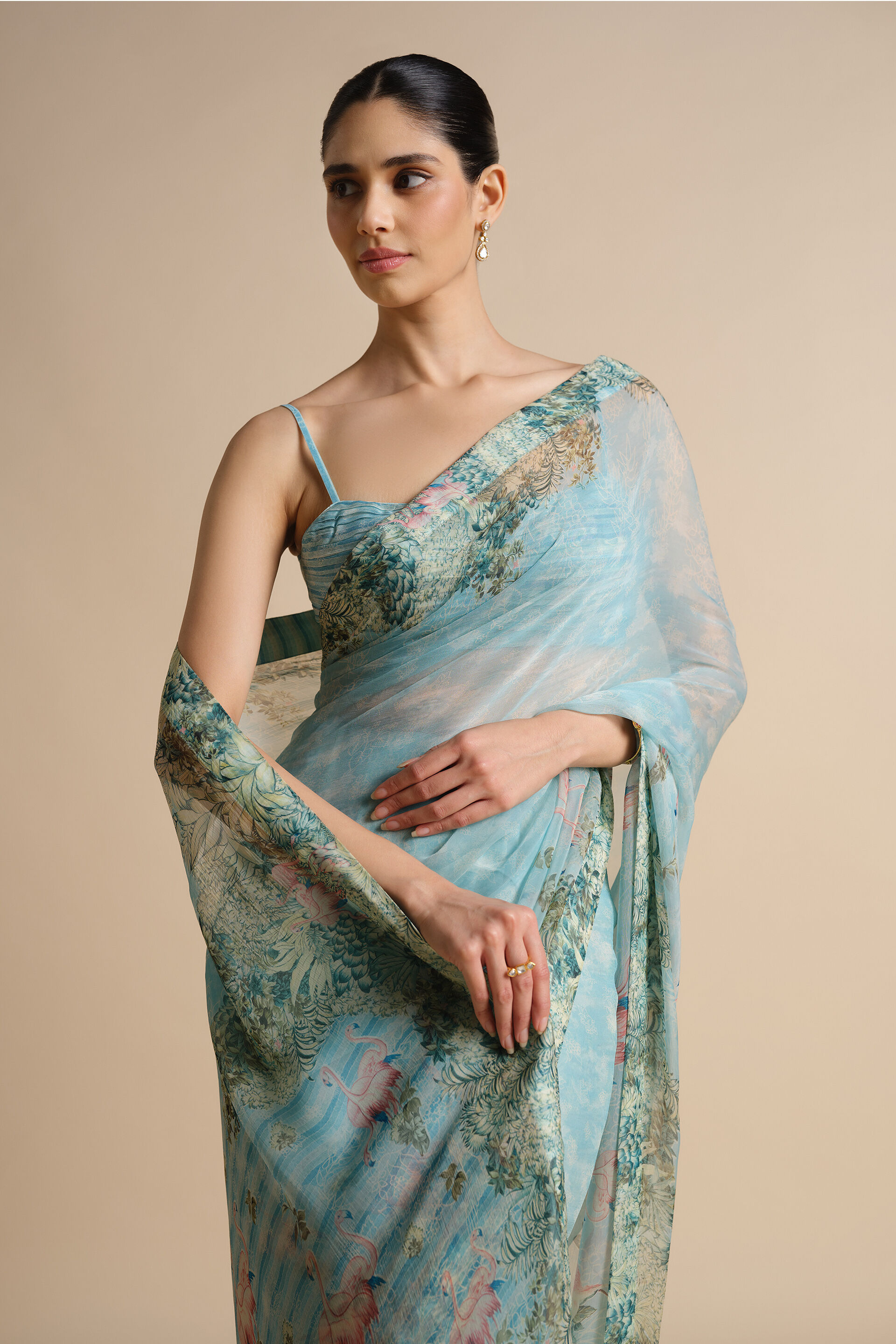 Sagara Printed Chiffon Saree, Powder Blue, image 8