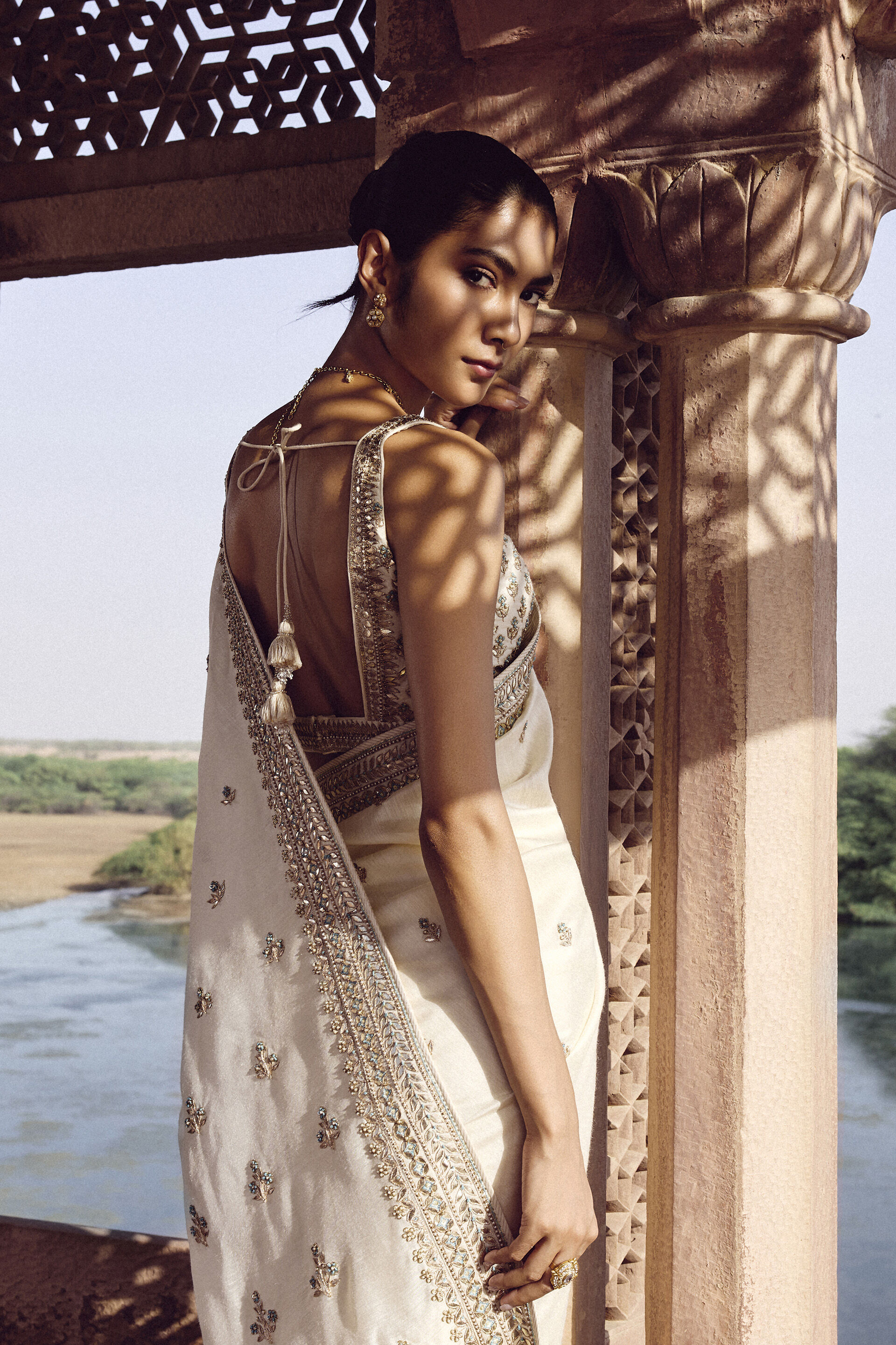 Aashrita Gota Patti Silk Saree - Ivory, Ivory, image 4