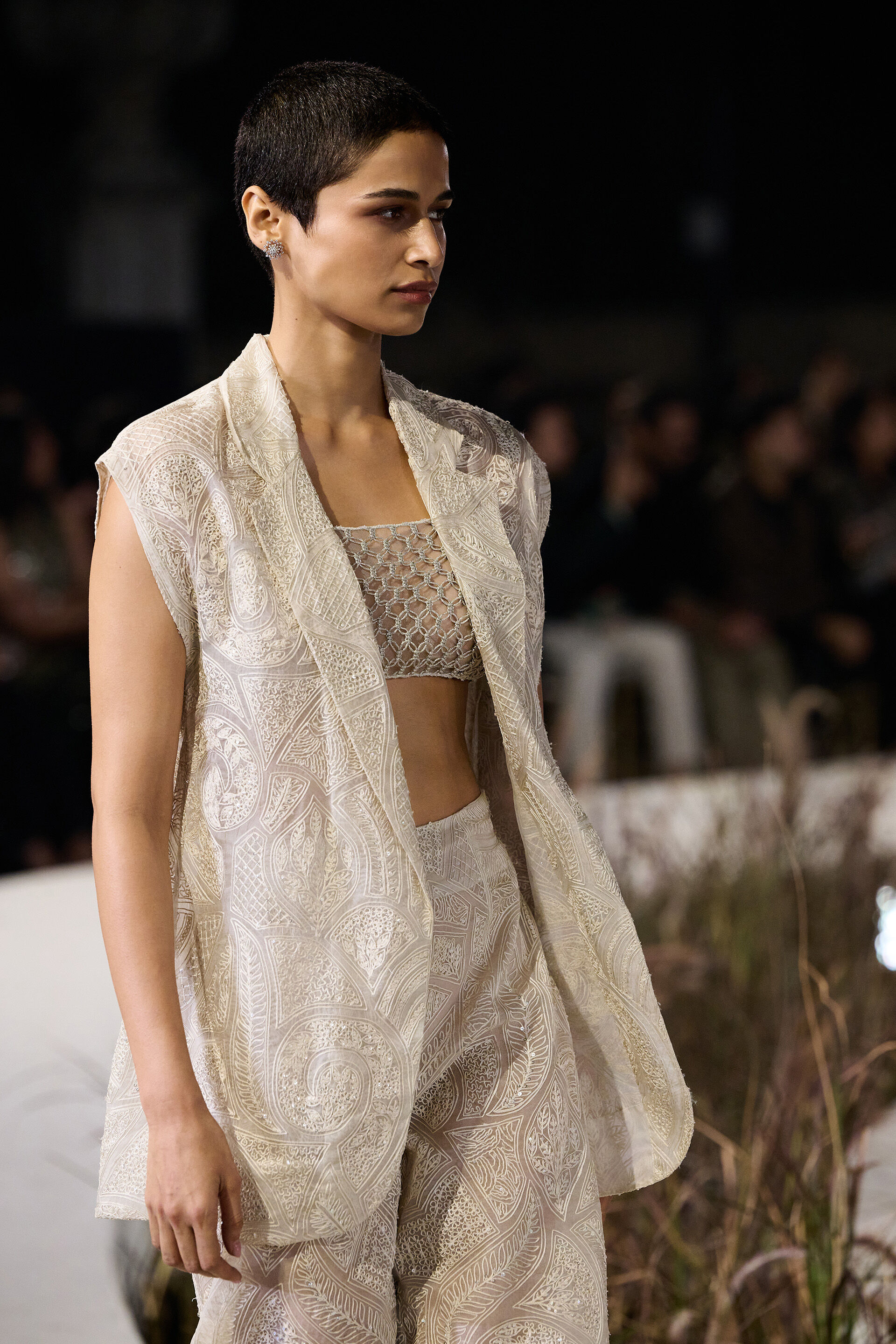 Elmyra Embroidered Macrame Culotte Set - Ivory, Ivory, image 4