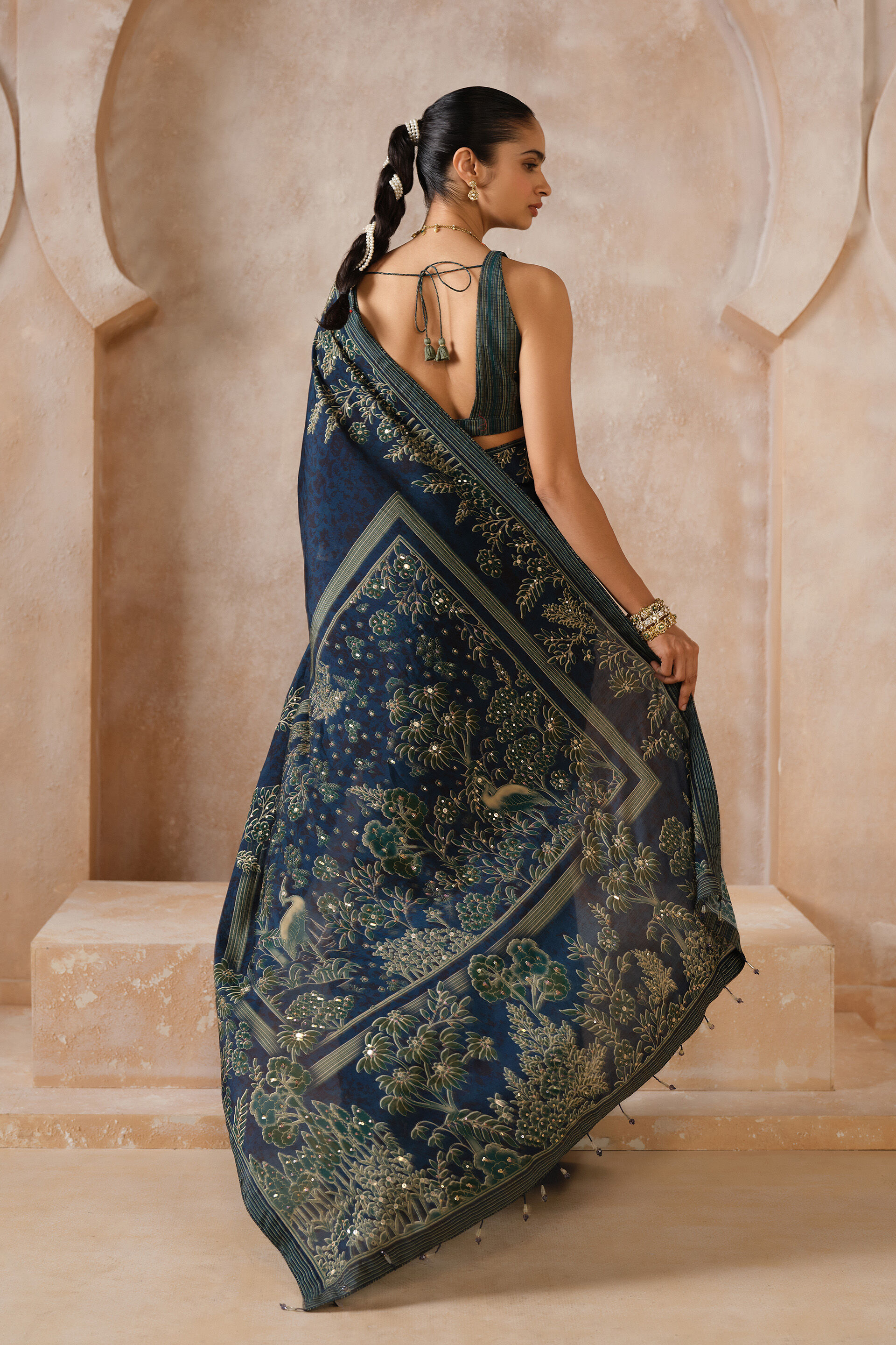 Anaiza Sequin Chiffon Saree - Blue