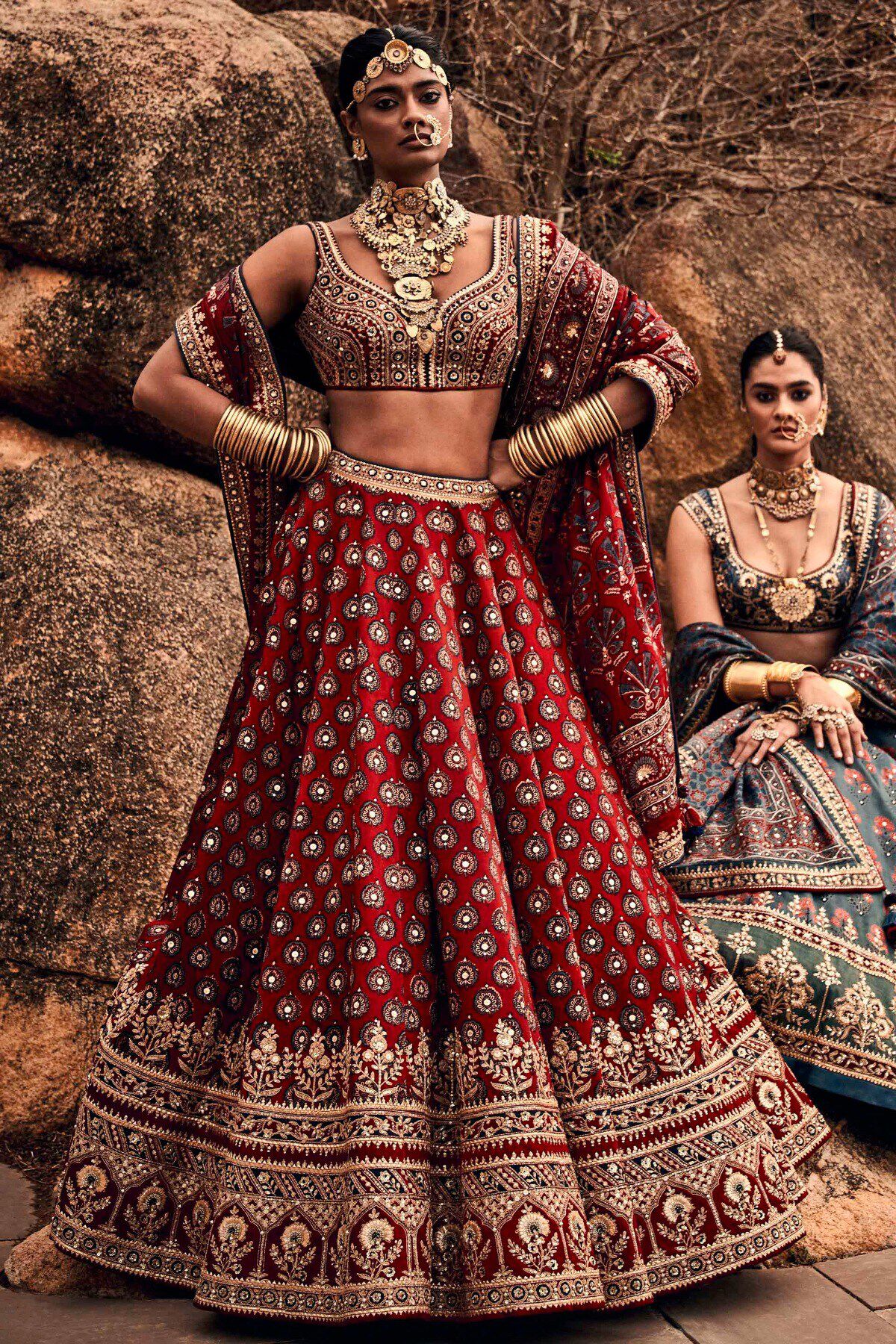 3 - Laukya Ajarakh Lehenga Set- Red, image 3