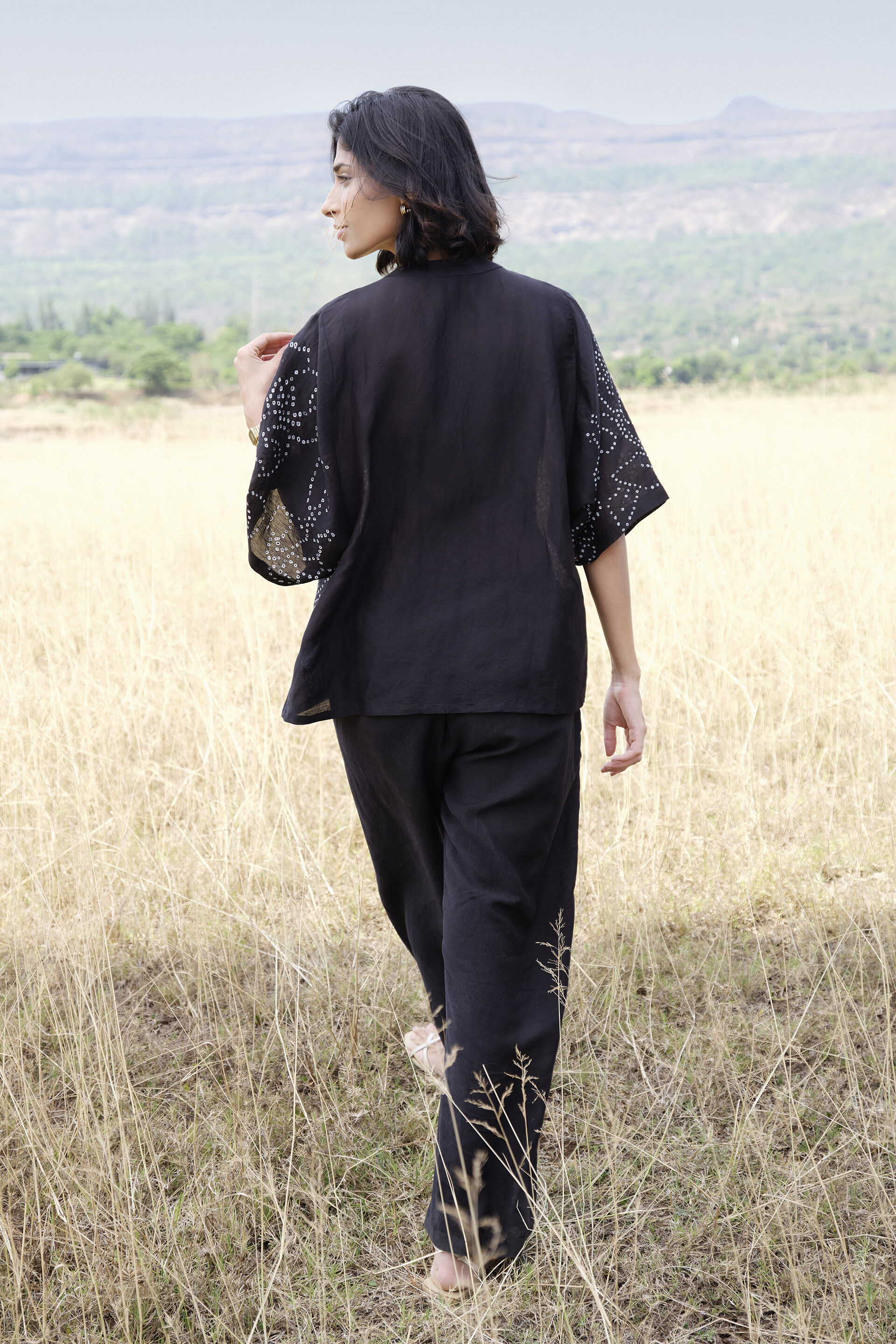 Moorland Handcrafted Bandhani Linen Co-ord - Black