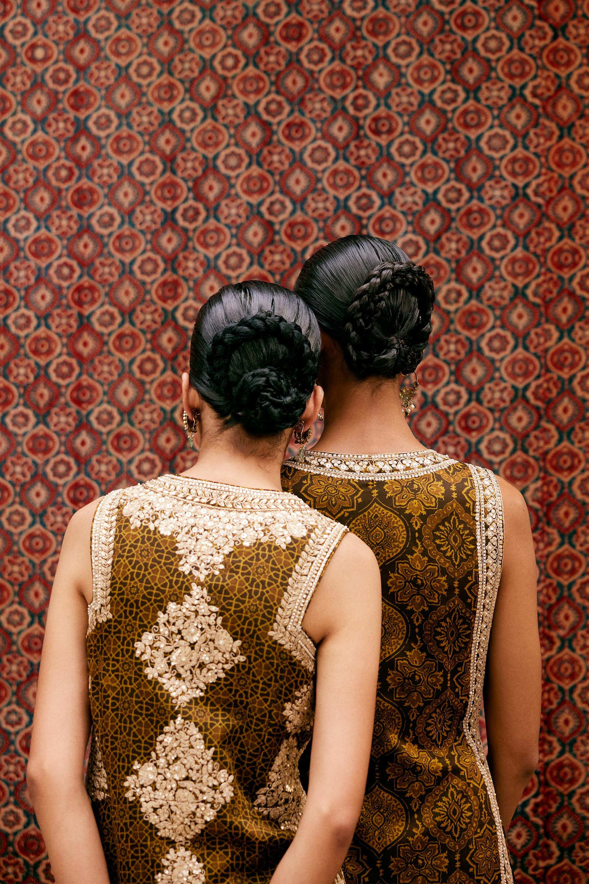 Bahada Ajrakh Hand-block Printed Silk Palazzo Set - Olive, Olive, image 5