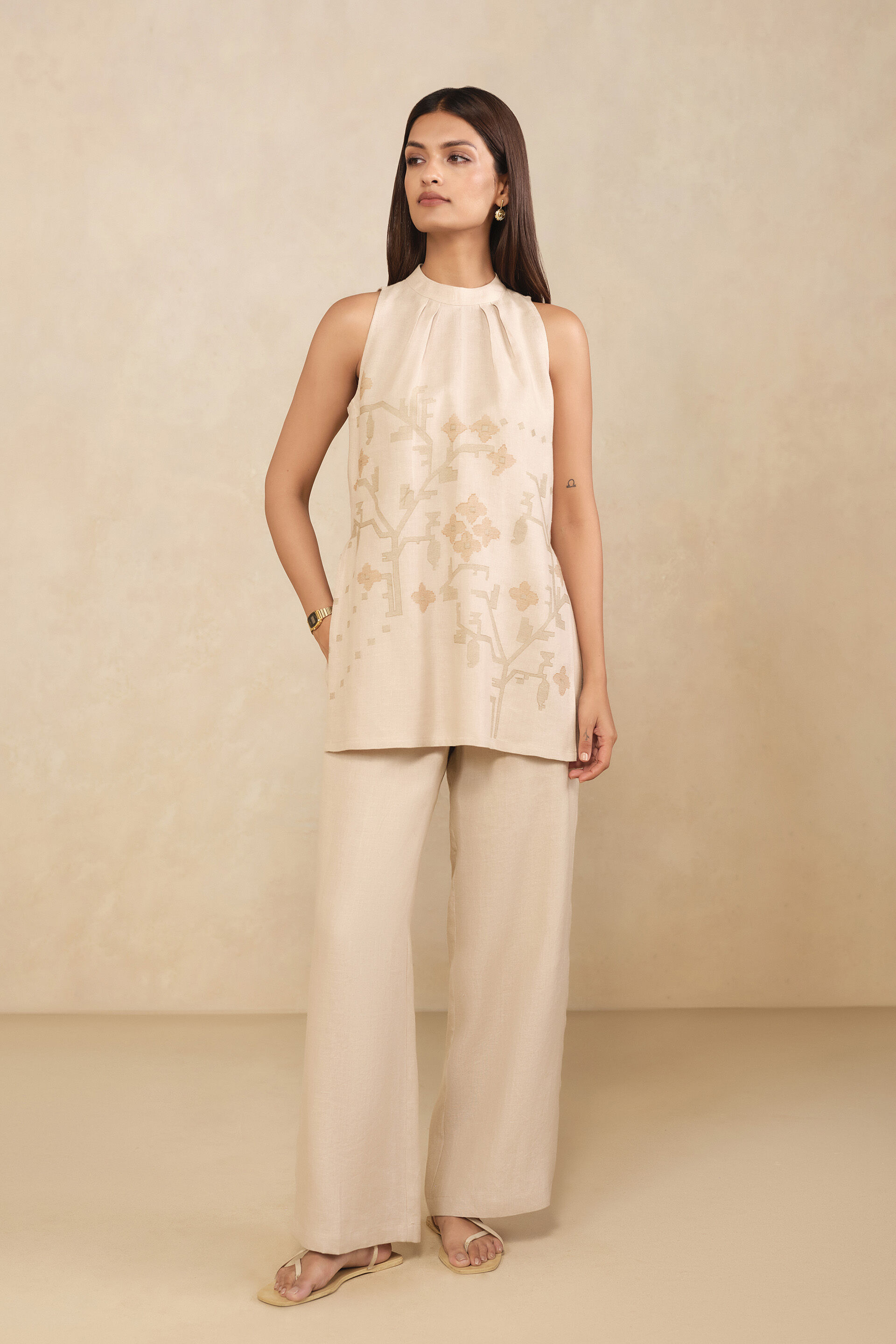 Haiku Embroidered Hemp Co-ord - Beige