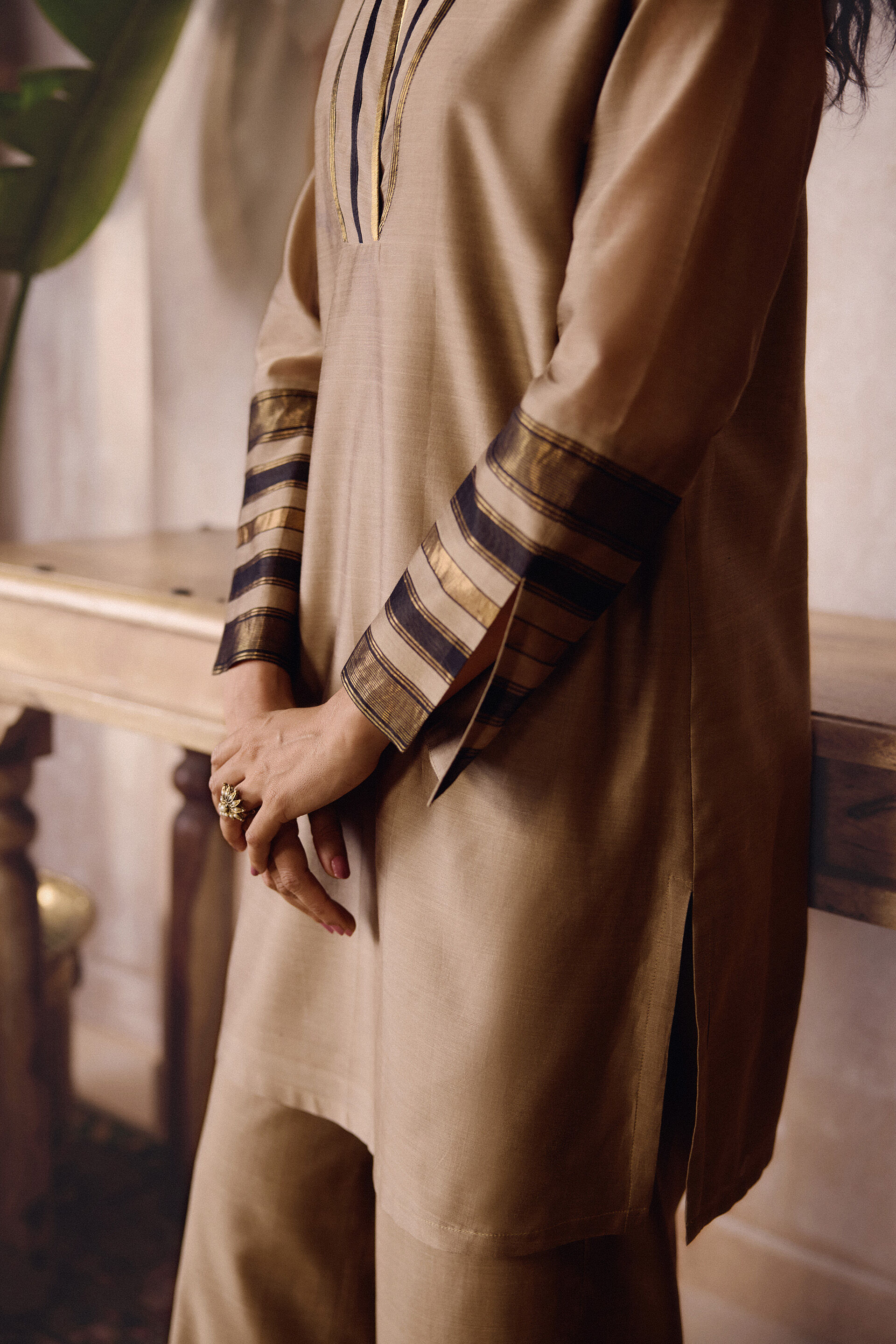 Glyn Handwoven Maheshwari Co-ord - Gold, Gold, image 5