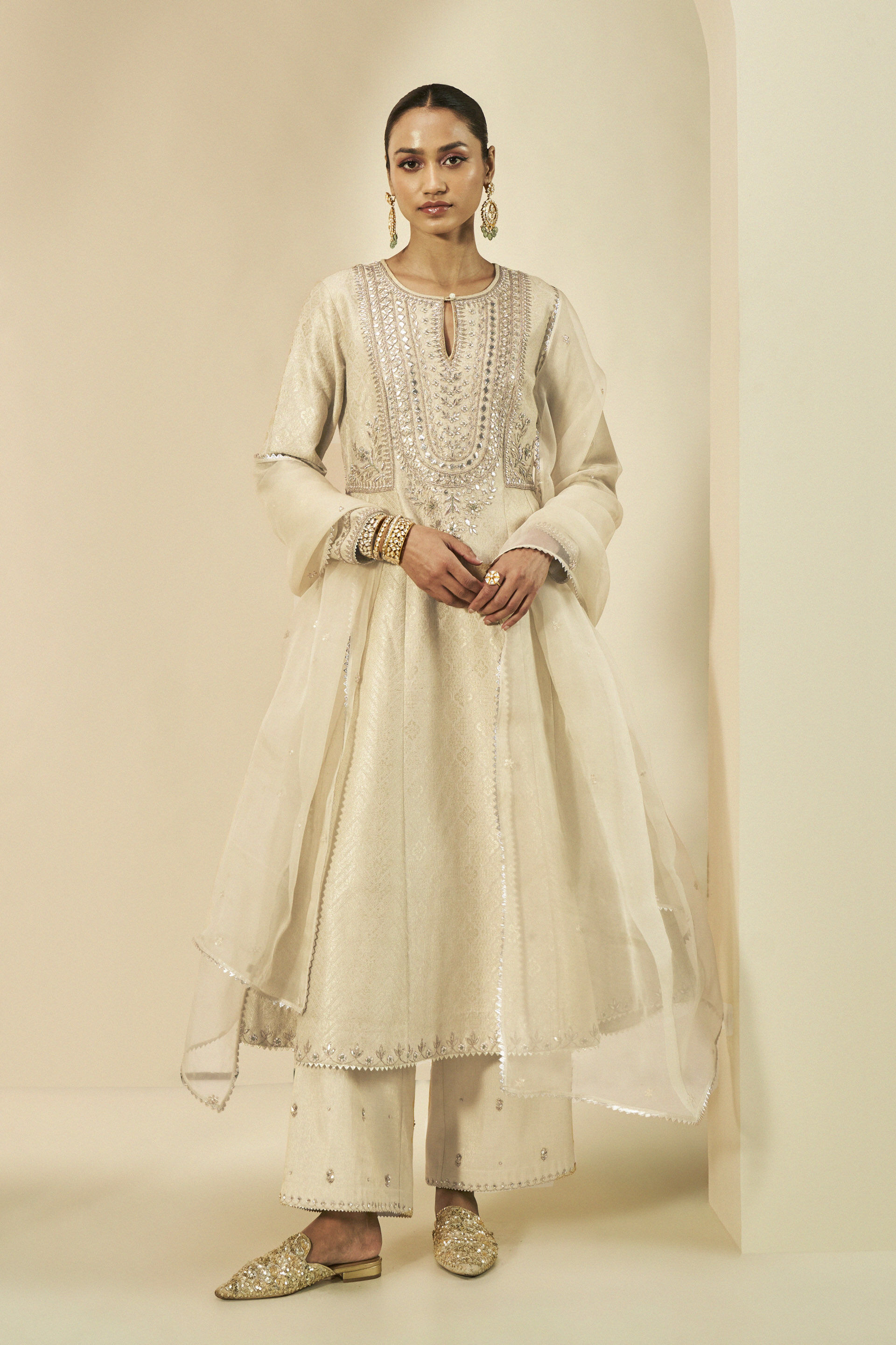 Iravati Benarasi Silk Gota Patti Suit Set - Gold