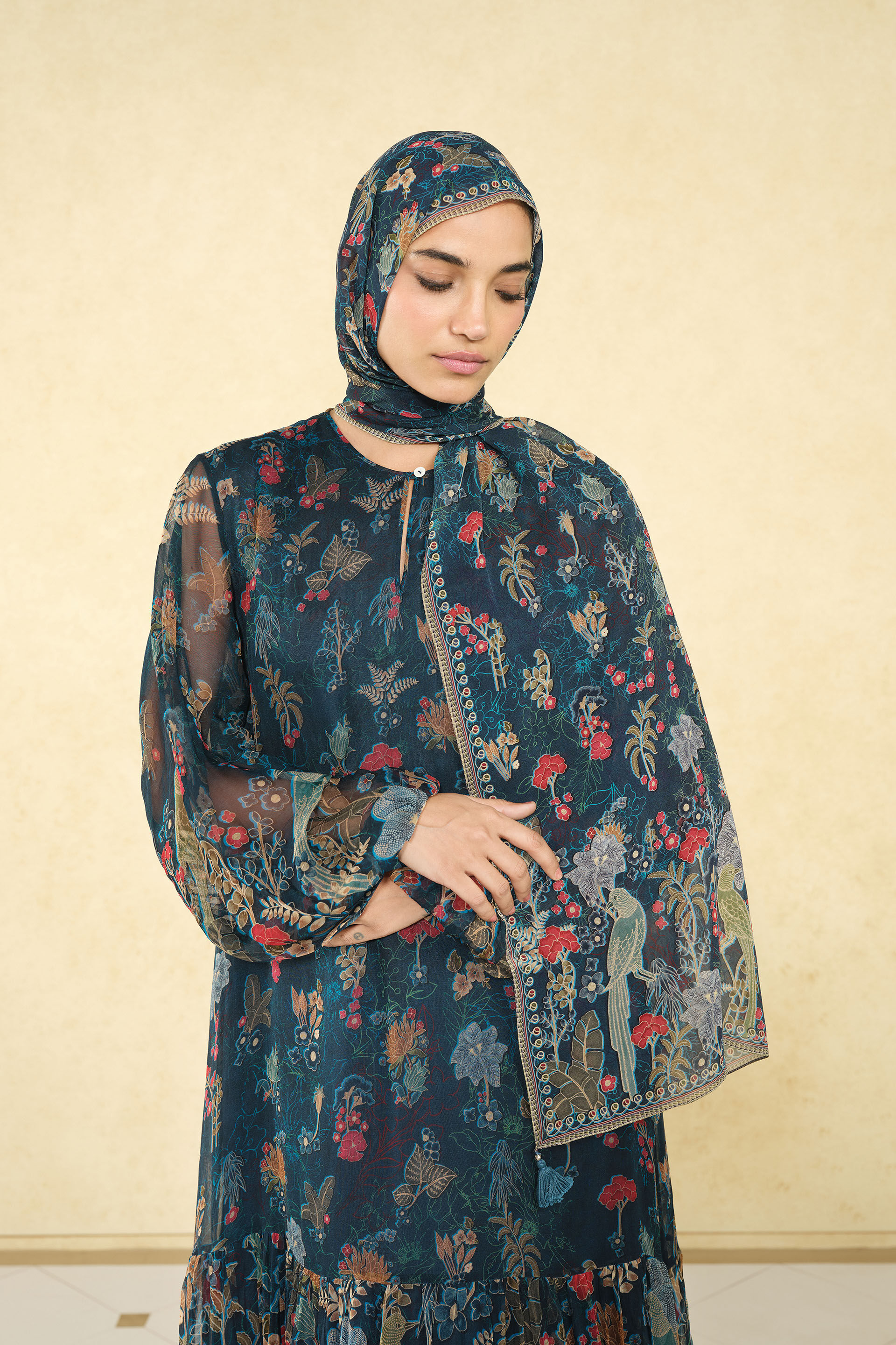 Miyako Printed Stole - Blue