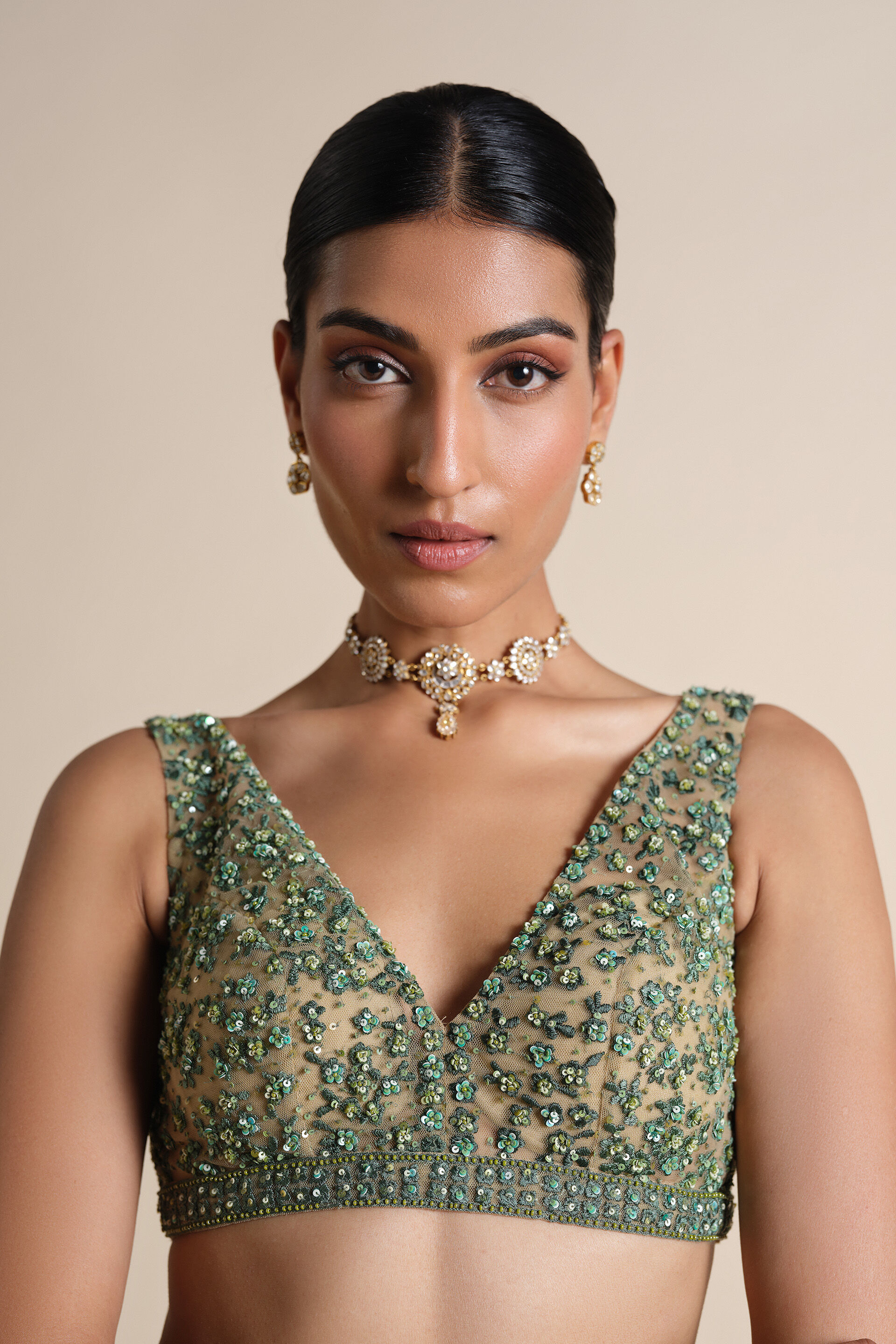 Grassland Embroidered Choli &ndash; Green, Multi, image 1