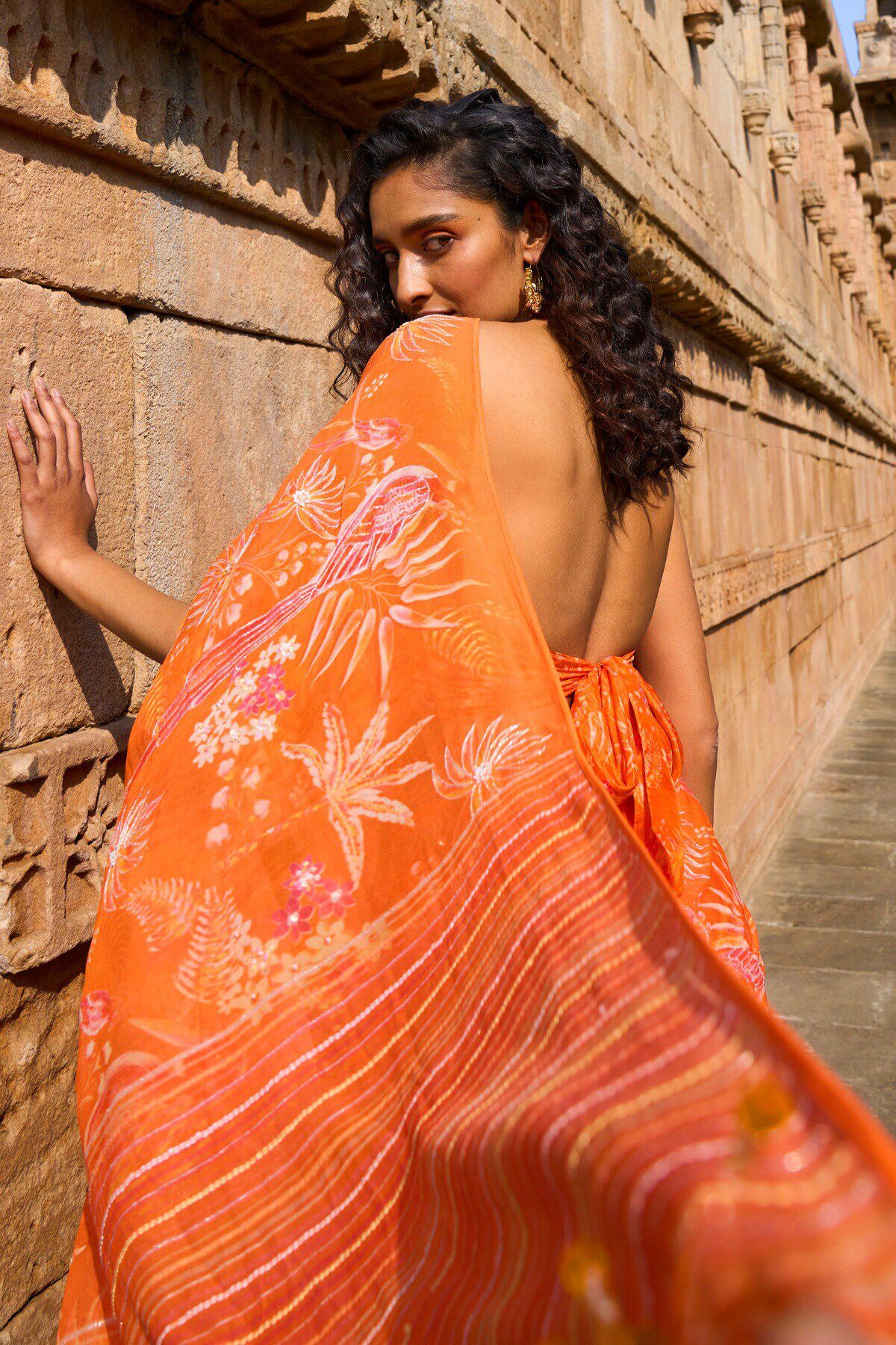 Magic Magpies Saree Set - Orange, Orange, image 3