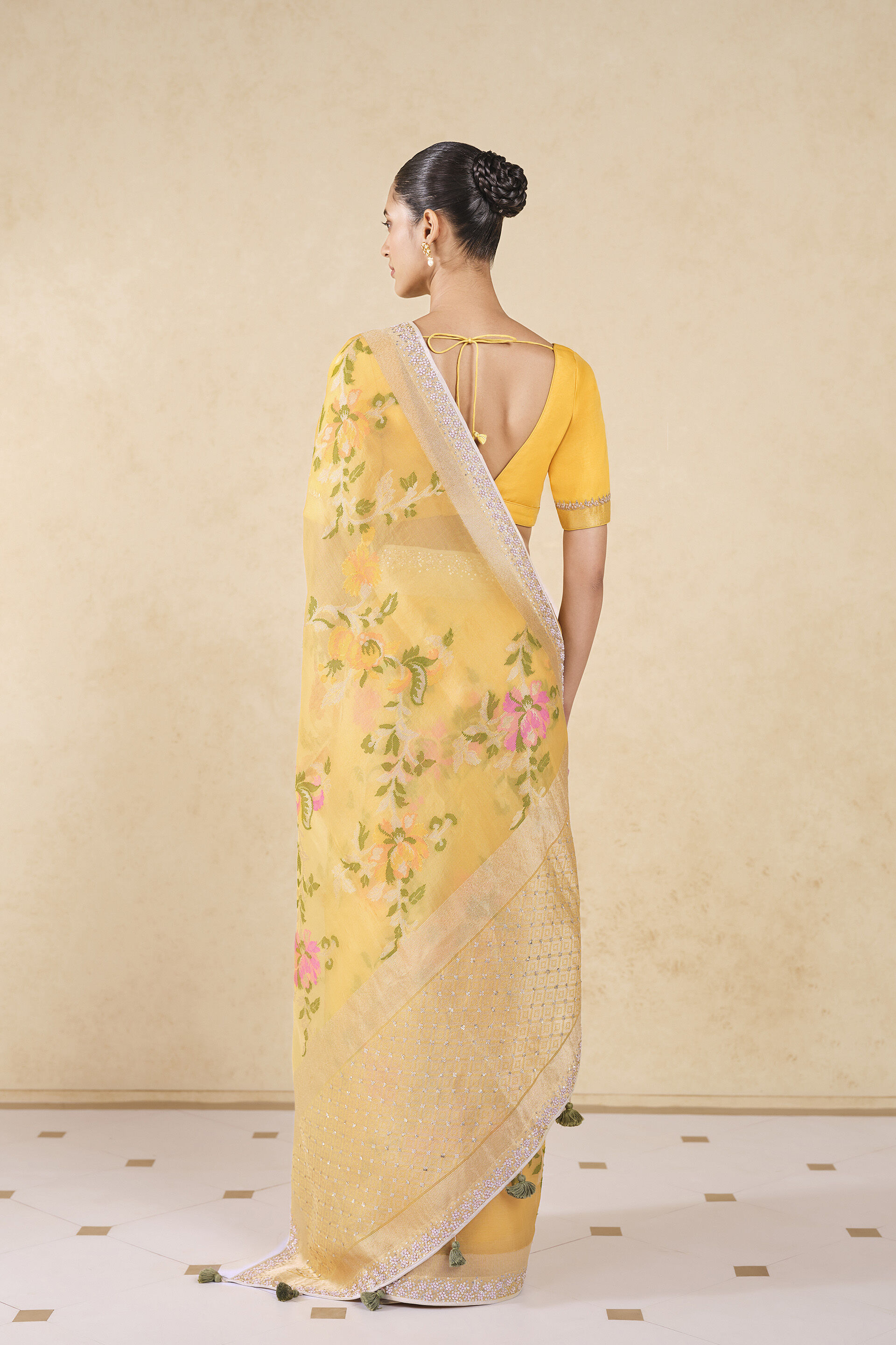 Siyam Handwoven Benarasi Silk Saree, Yellow, image 7