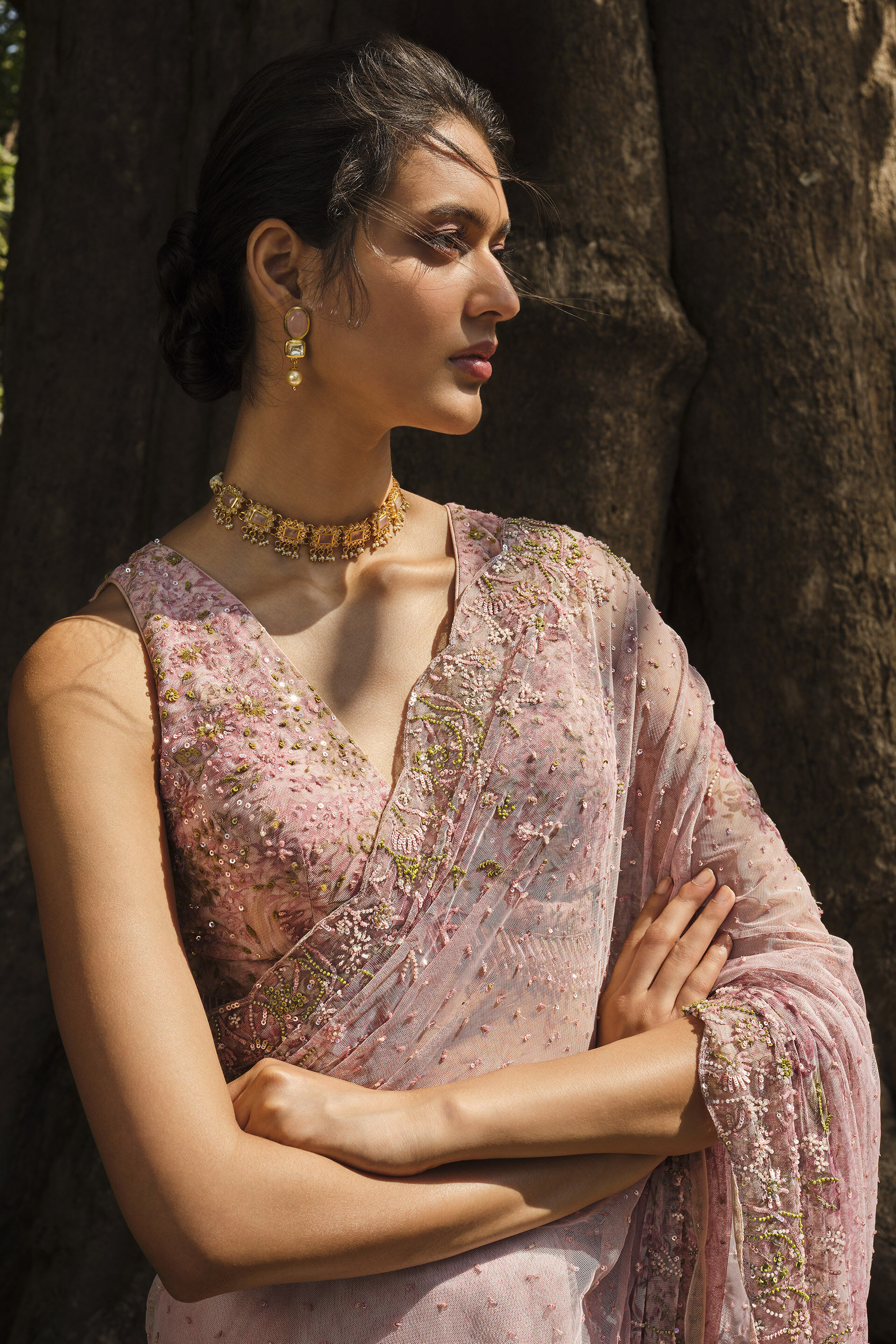 Esmarie Embroidered Saree - Blush, Blush, image 3