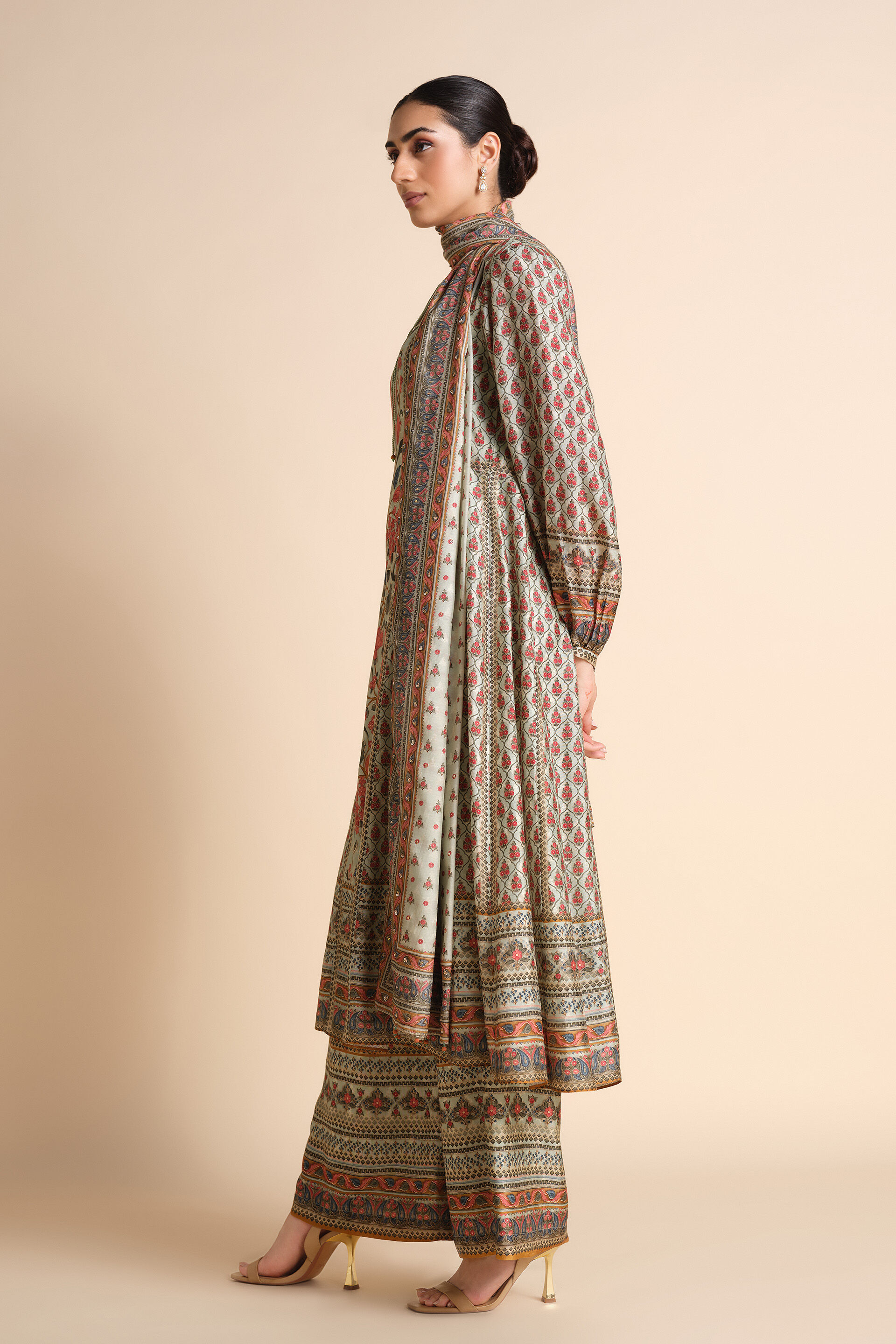 Azza Silk Kurta Set - Sage, Sage, image 3